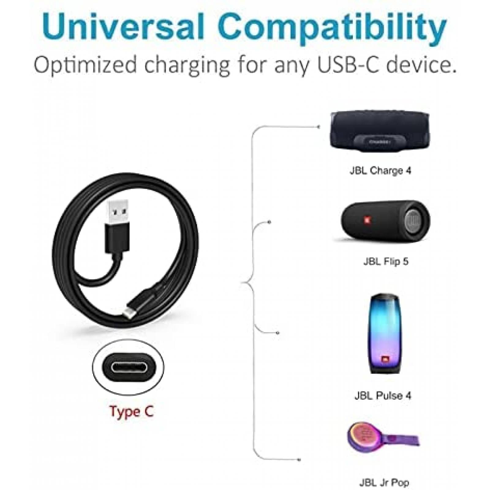 Cable de carga para JBL charge 4 Dexpt USB C 5FT -Negro