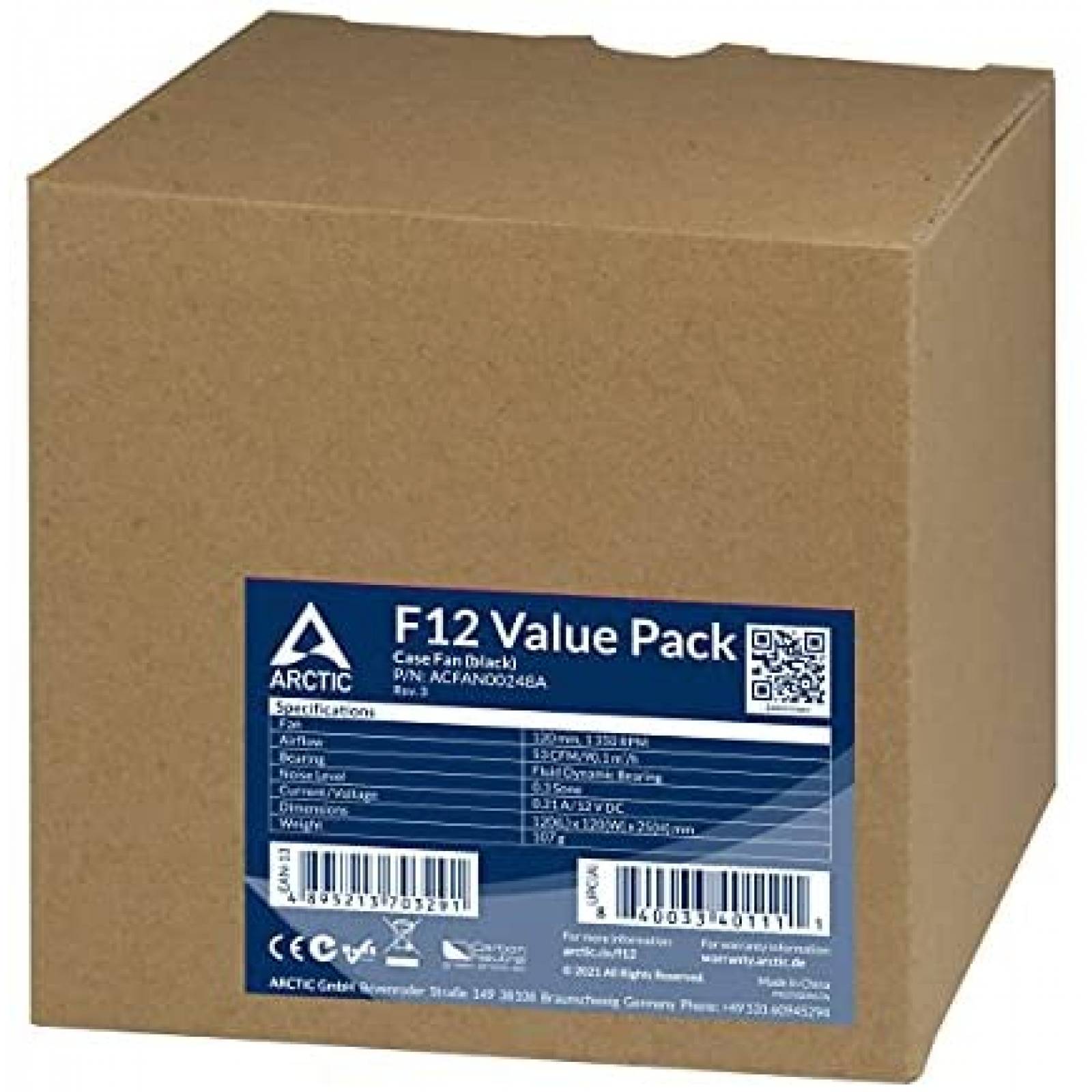 Ventilador ARCTIC F12 5Pzs Estandar 120mm 1350 RPM -Negro