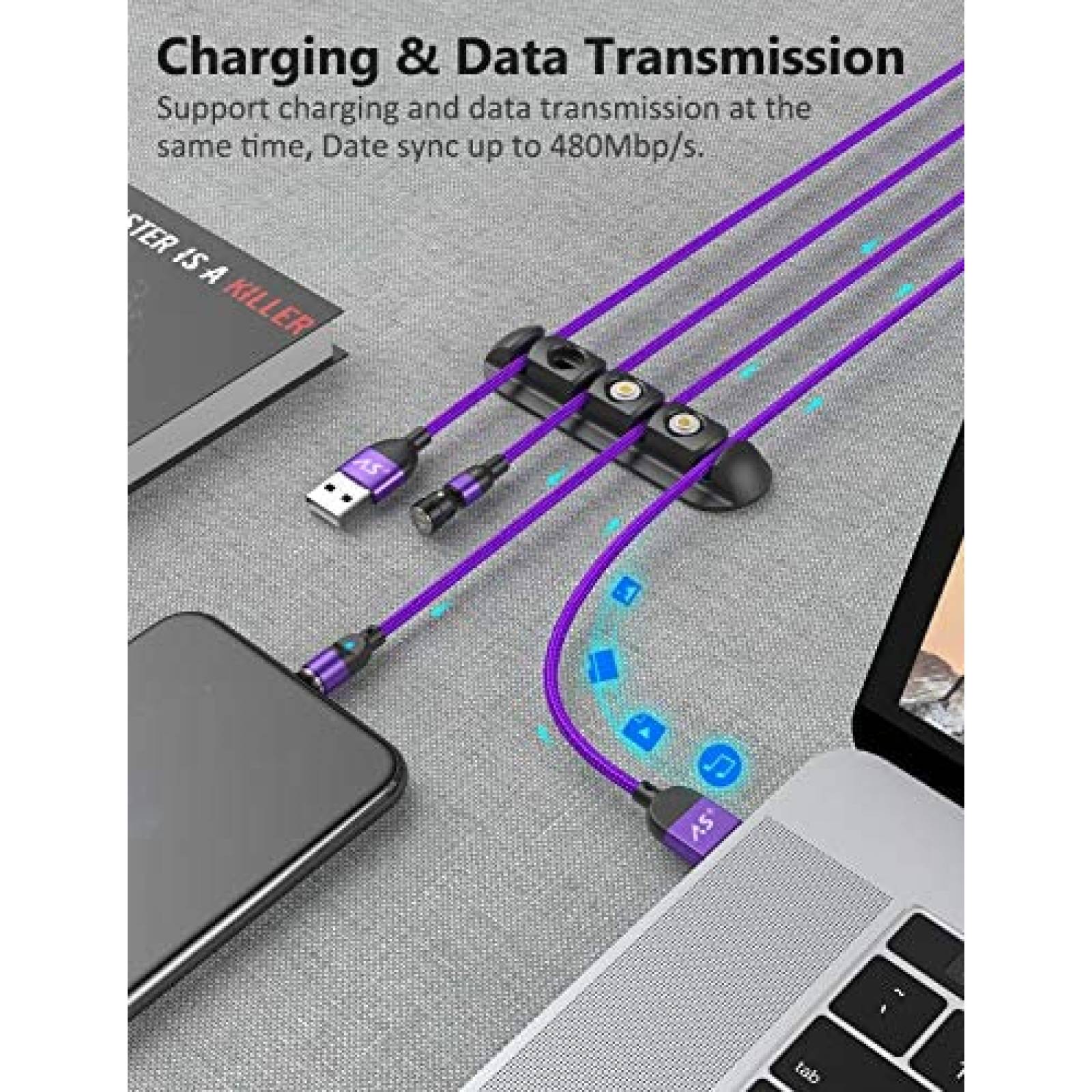 Cable Cargador A.S Magnetico Carga rapida Micro USB -Morado
