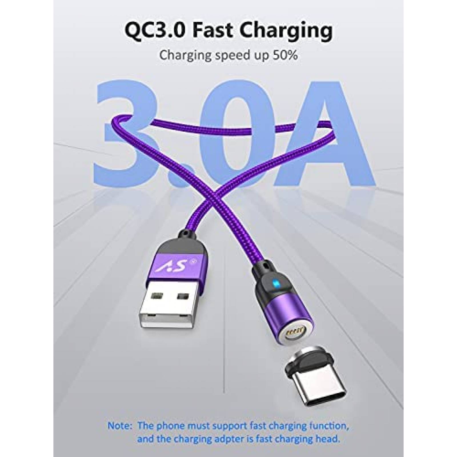 Cable Cargador A.S Magnetico Carga rapida Micro USB -Morado