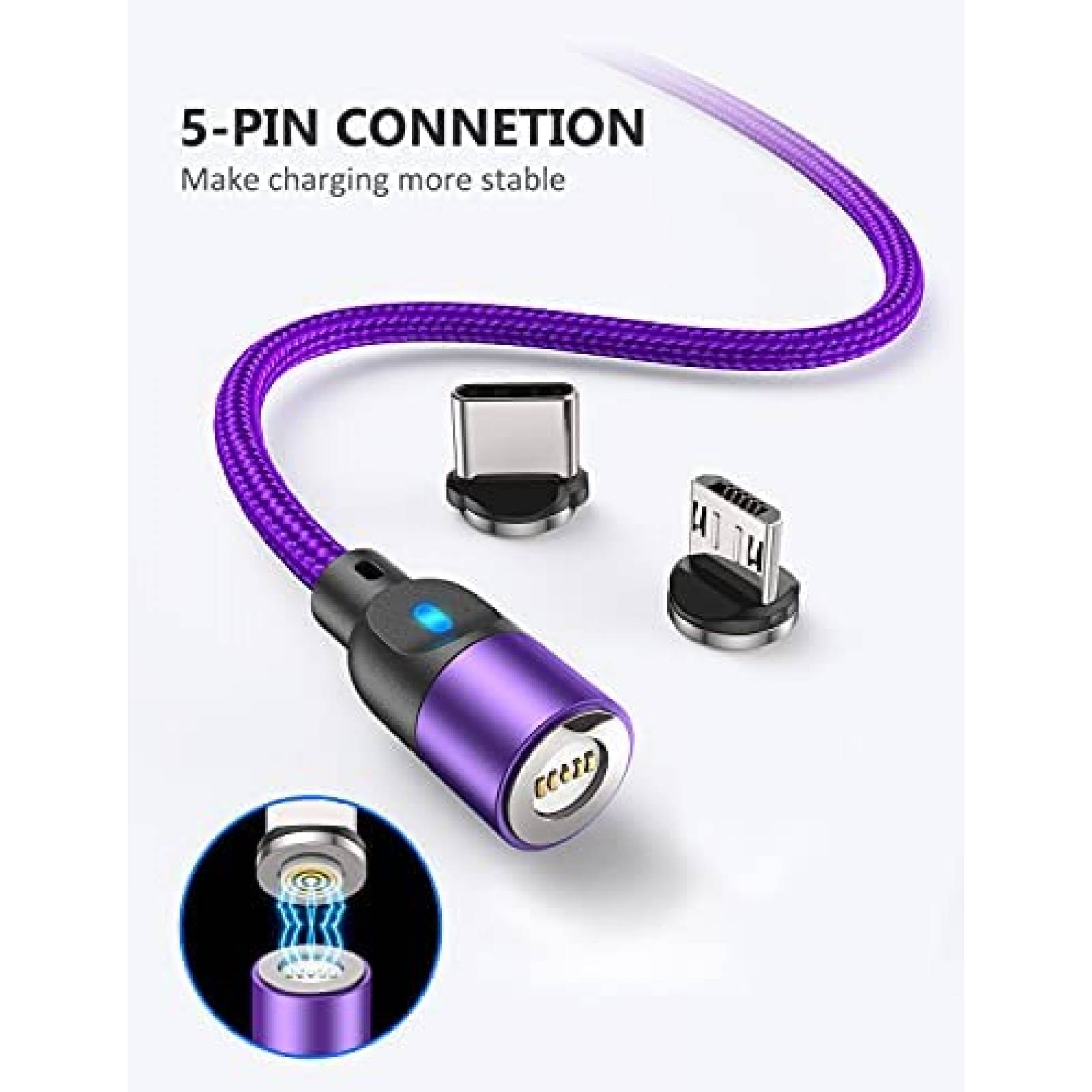 Cable Cargador A.S Magnetico Carga rapida Micro USB -Morado