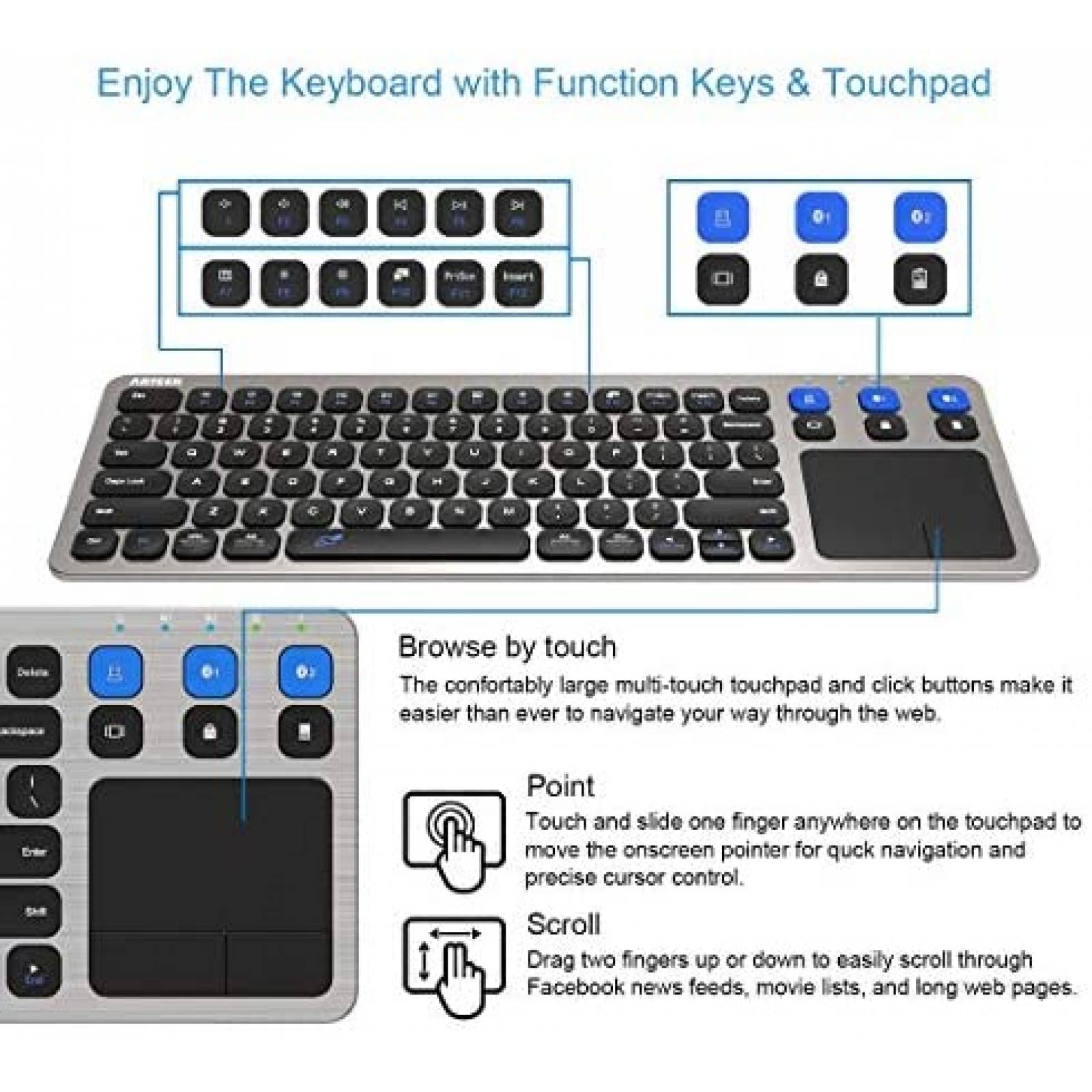 Teclado Arteck Touch TV universal inalambrico de 2.4G -Gris