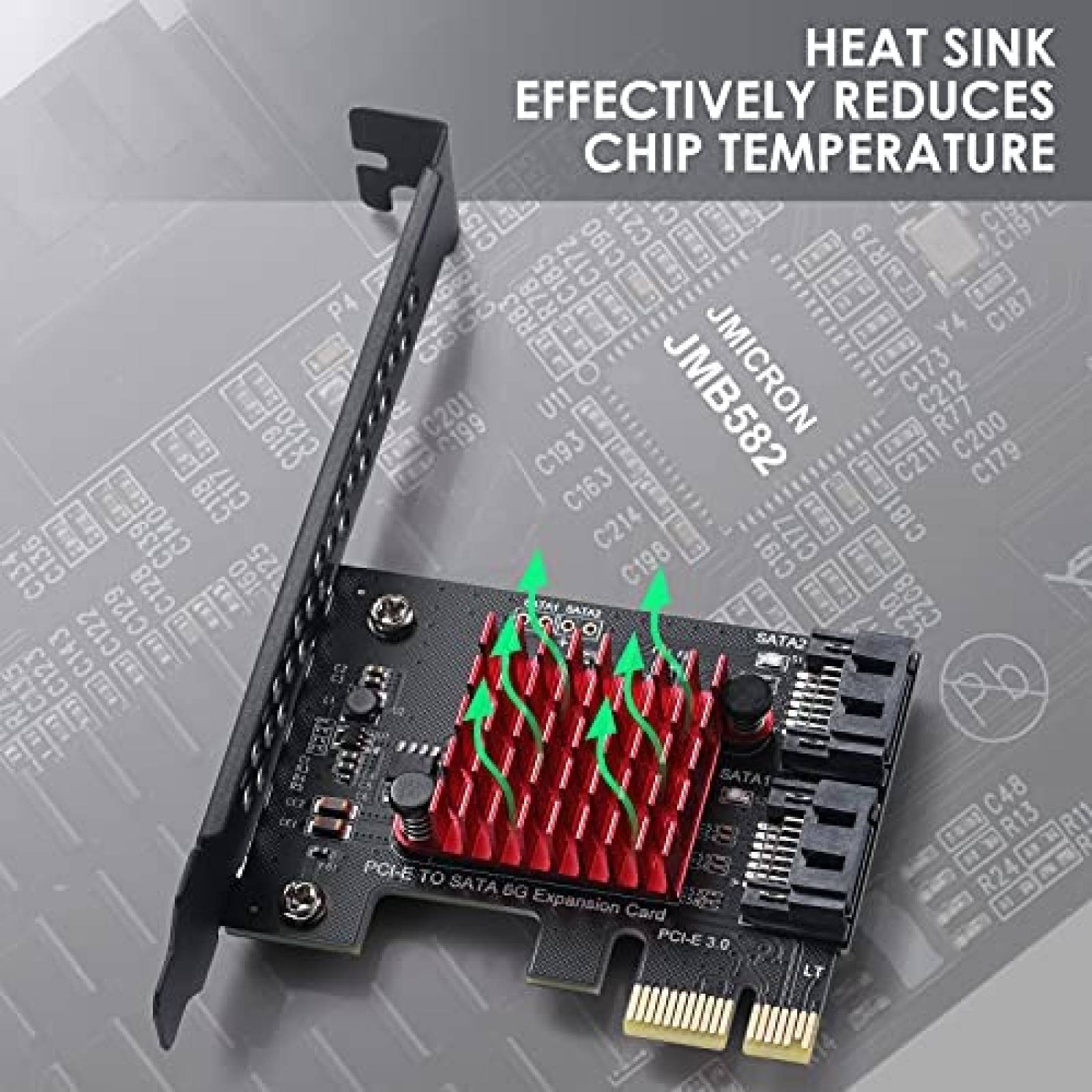 Tarjeta de Expansion MZHOU SATA 2 Puertos PCI-E 3.0 -Negro