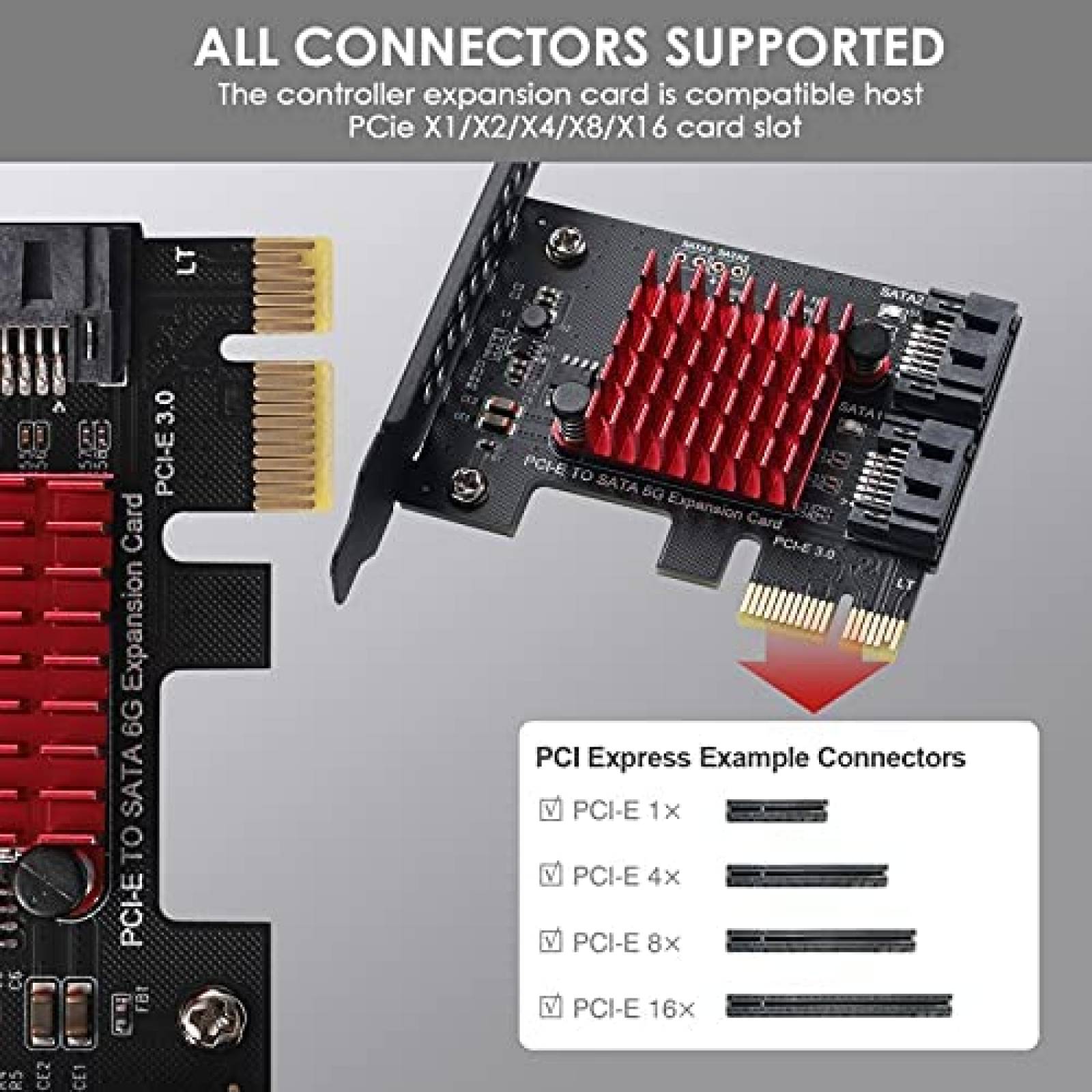 Tarjeta de Expansion MZHOU SATA 2 Puertos PCI-E 3.0 -Negro
