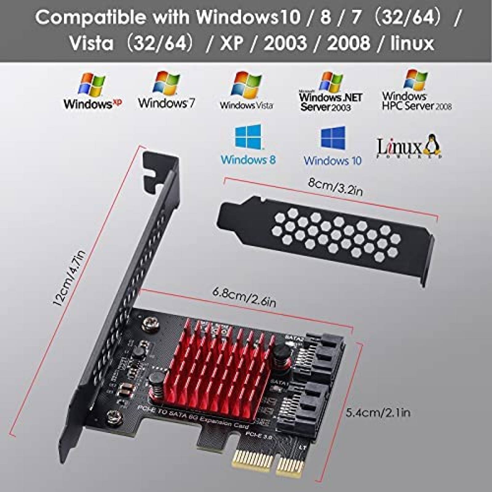 Tarjeta de Expansion MZHOU SATA 2 Puertos PCI-E 3.0 -Negro