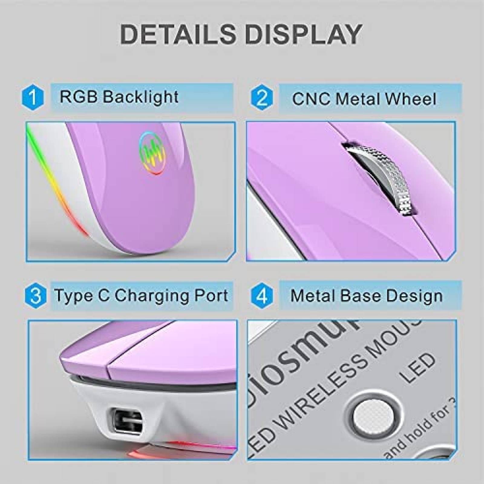 Mouse Uiosmuph G18 inalambrico RGB recargable -Morado