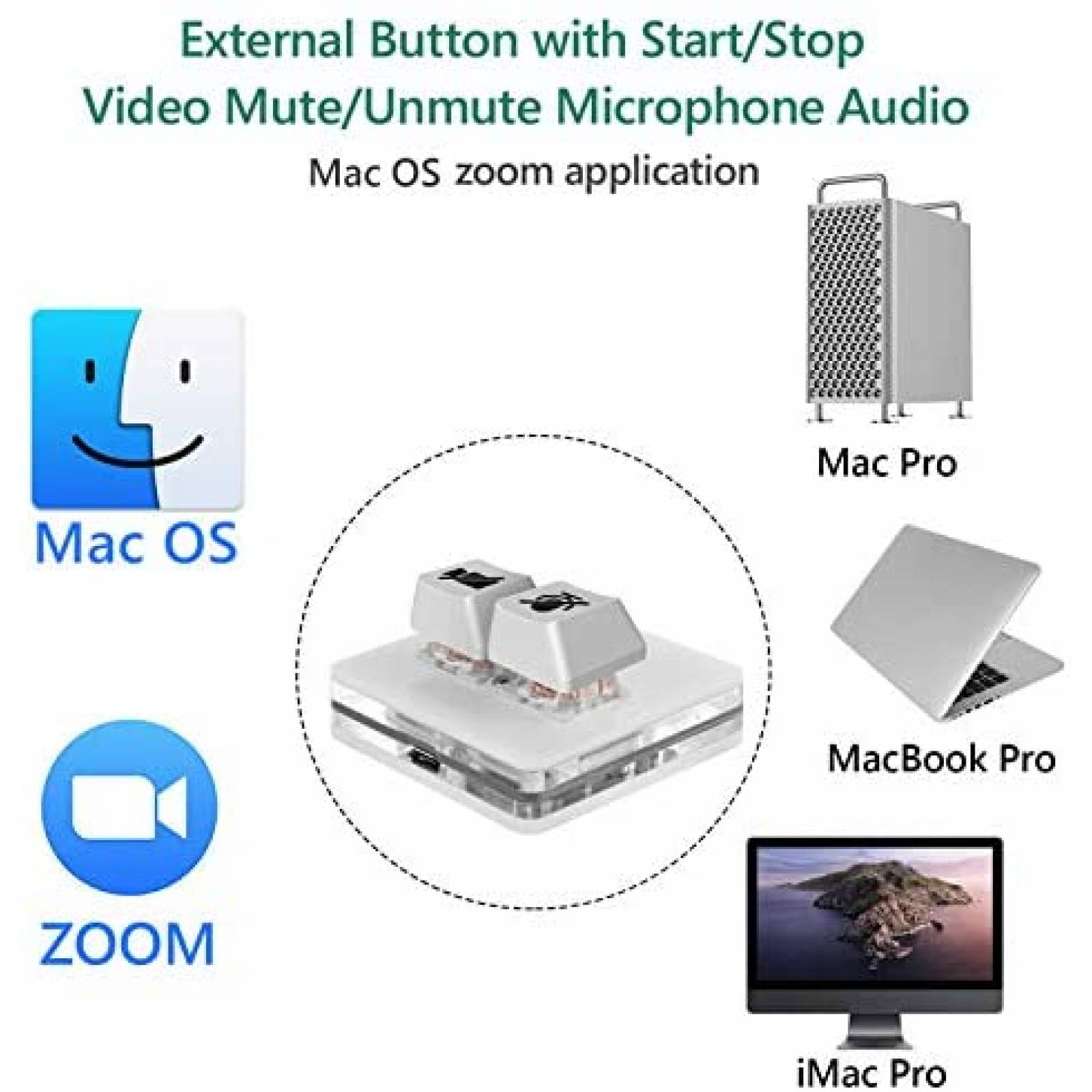 Teclas de Mute para Zoom Linkidea USB para MacOS -Blanco