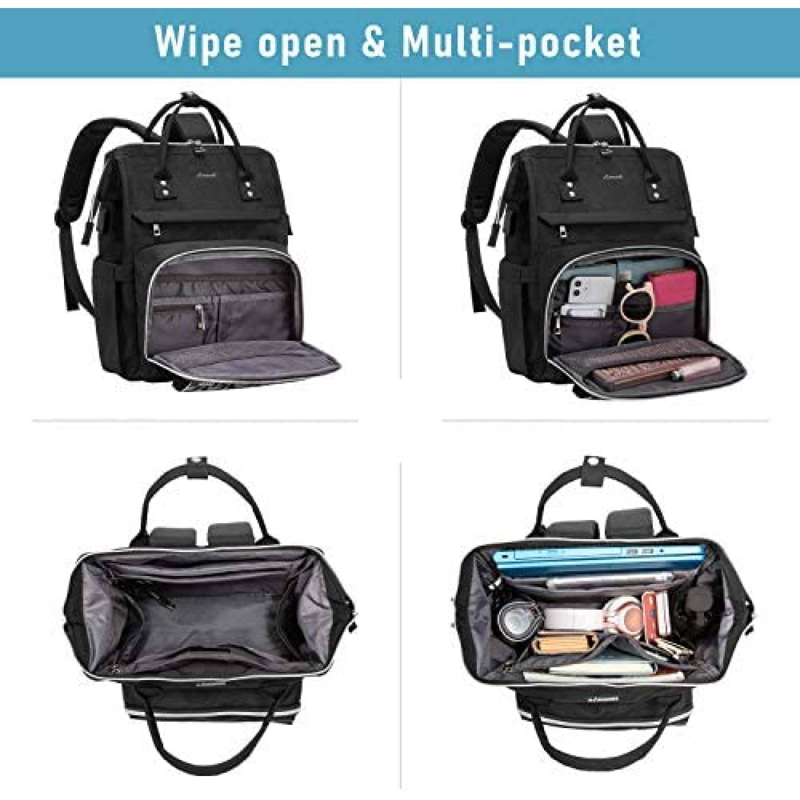 Mochila LOVEVOOK para Laptop de 17'' para Mujer -Negro