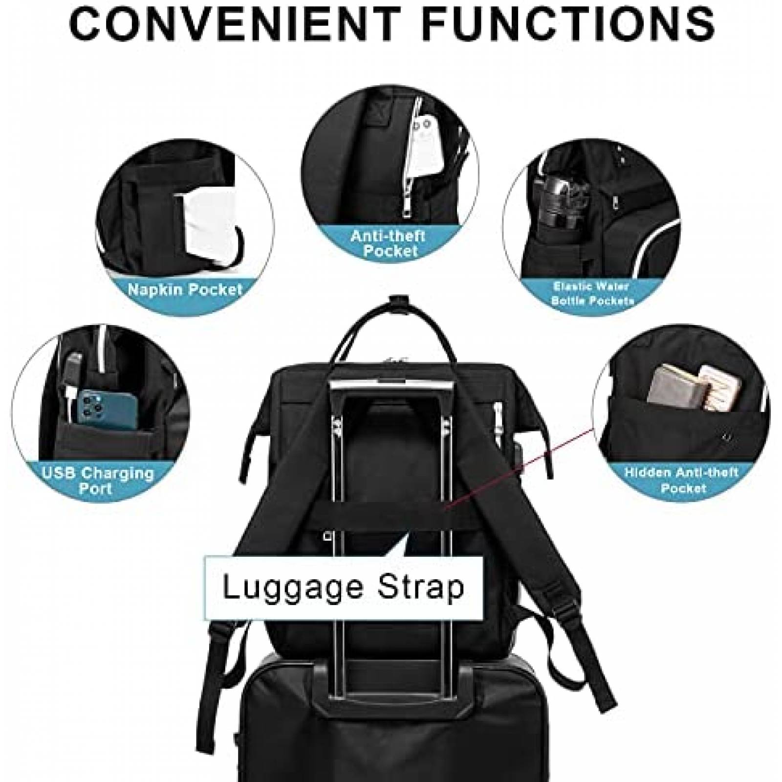 Mochila LOVEVOOK para Laptop de 17'' para Mujer -Negro