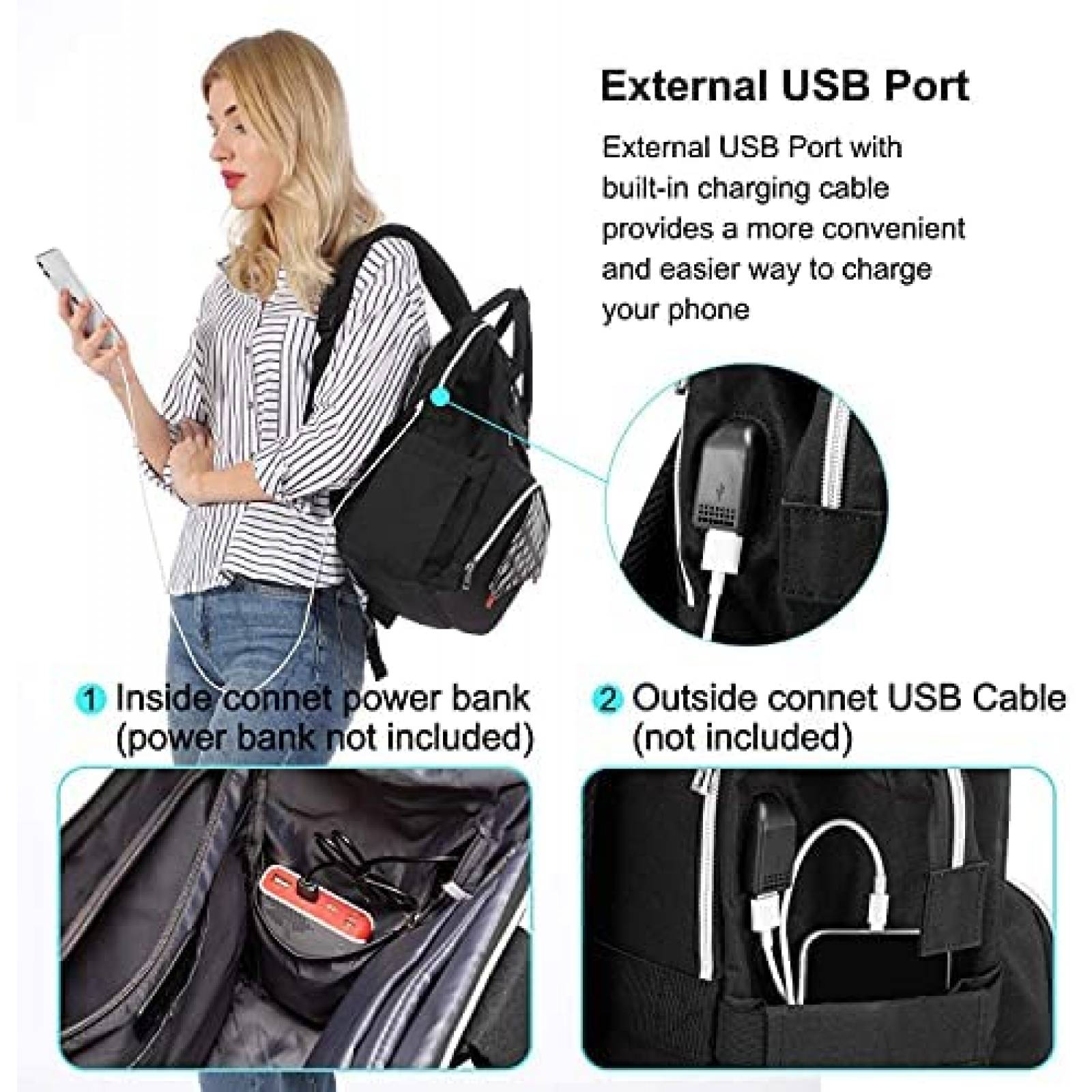 Mochila LOVEVOOK para Laptop de 17'' para Mujer -Negro