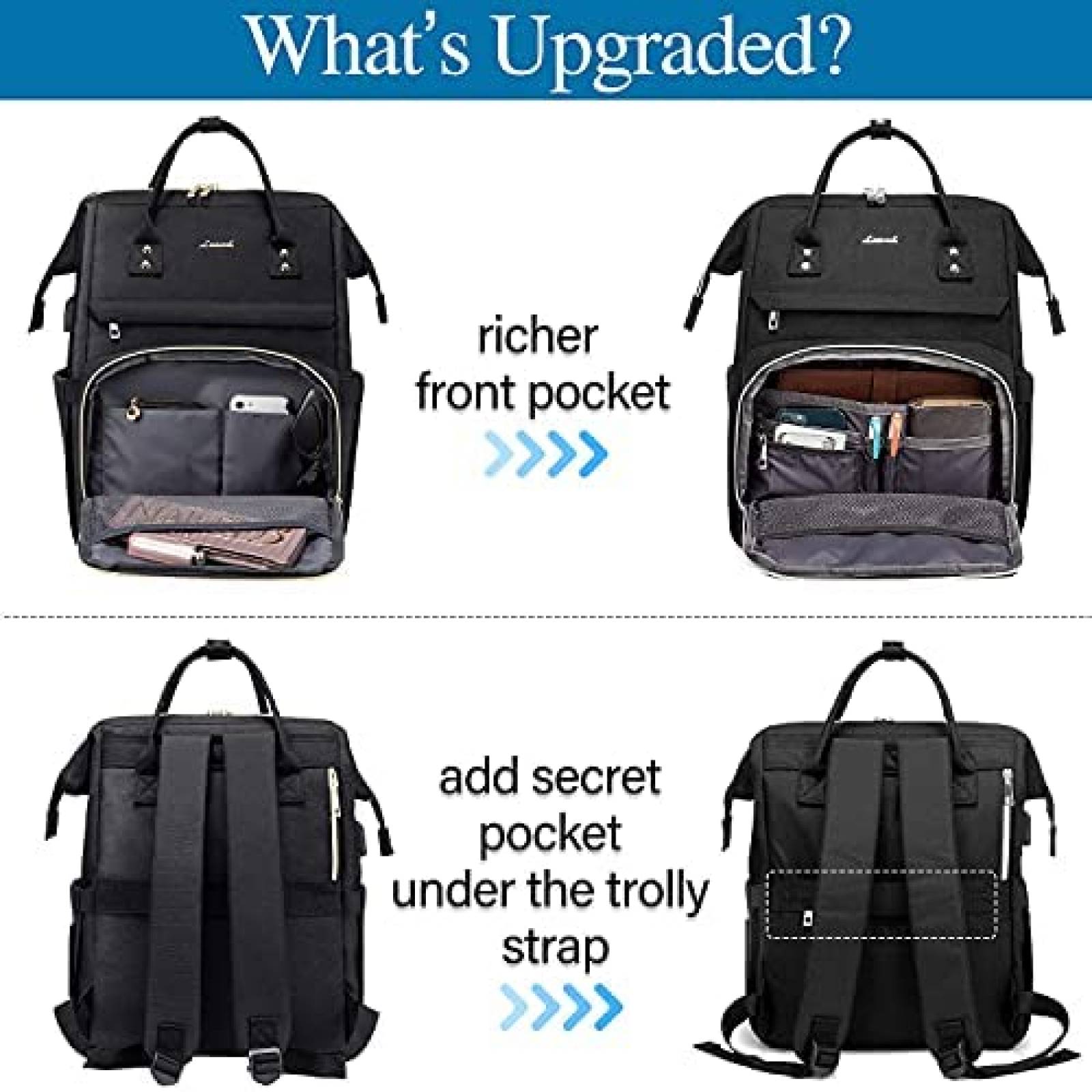 Mochila LOVEVOOK para Laptop de 17'' para Mujer -Negro