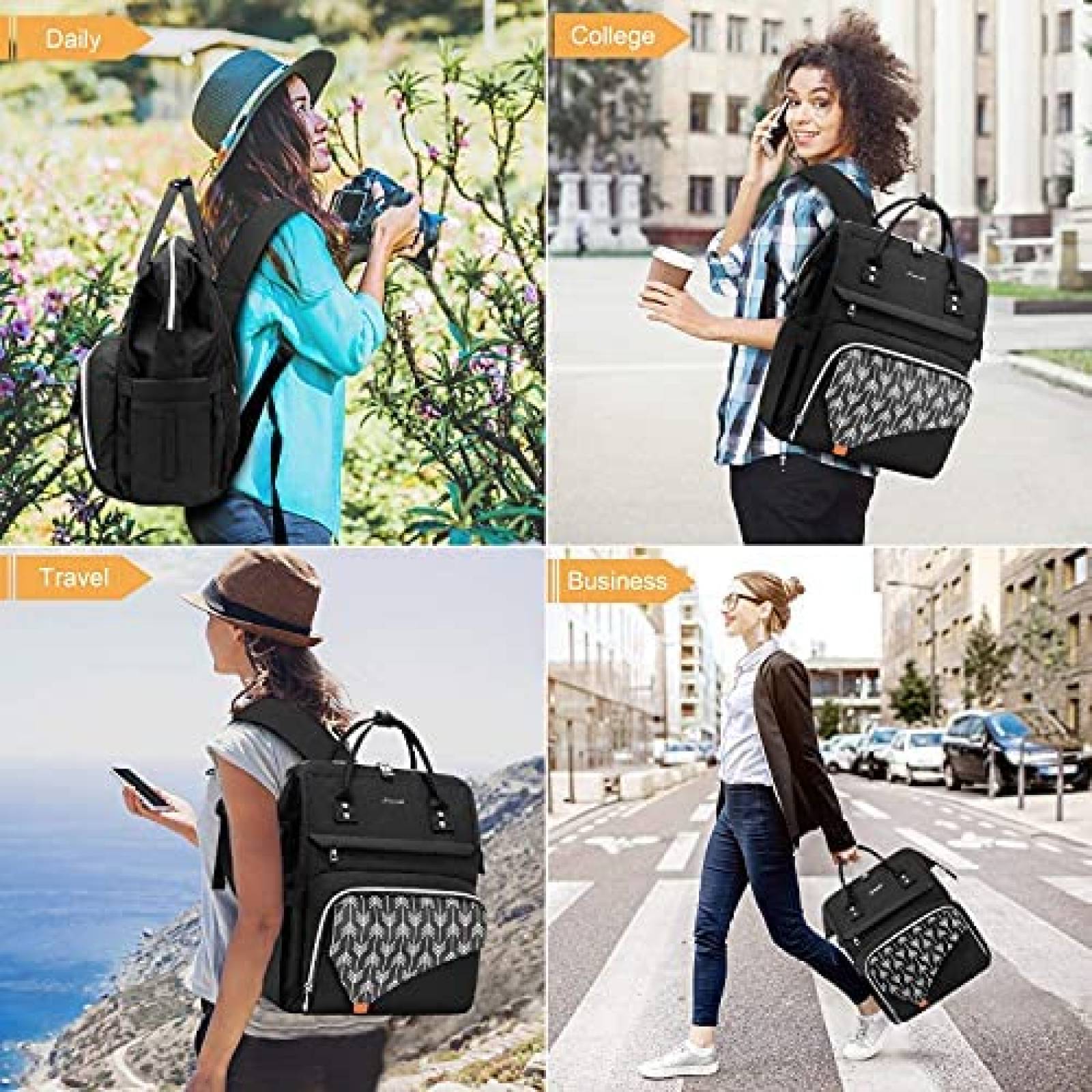 Mochila LOVEVOOK para Laptop de 17'' para Mujer -Negro