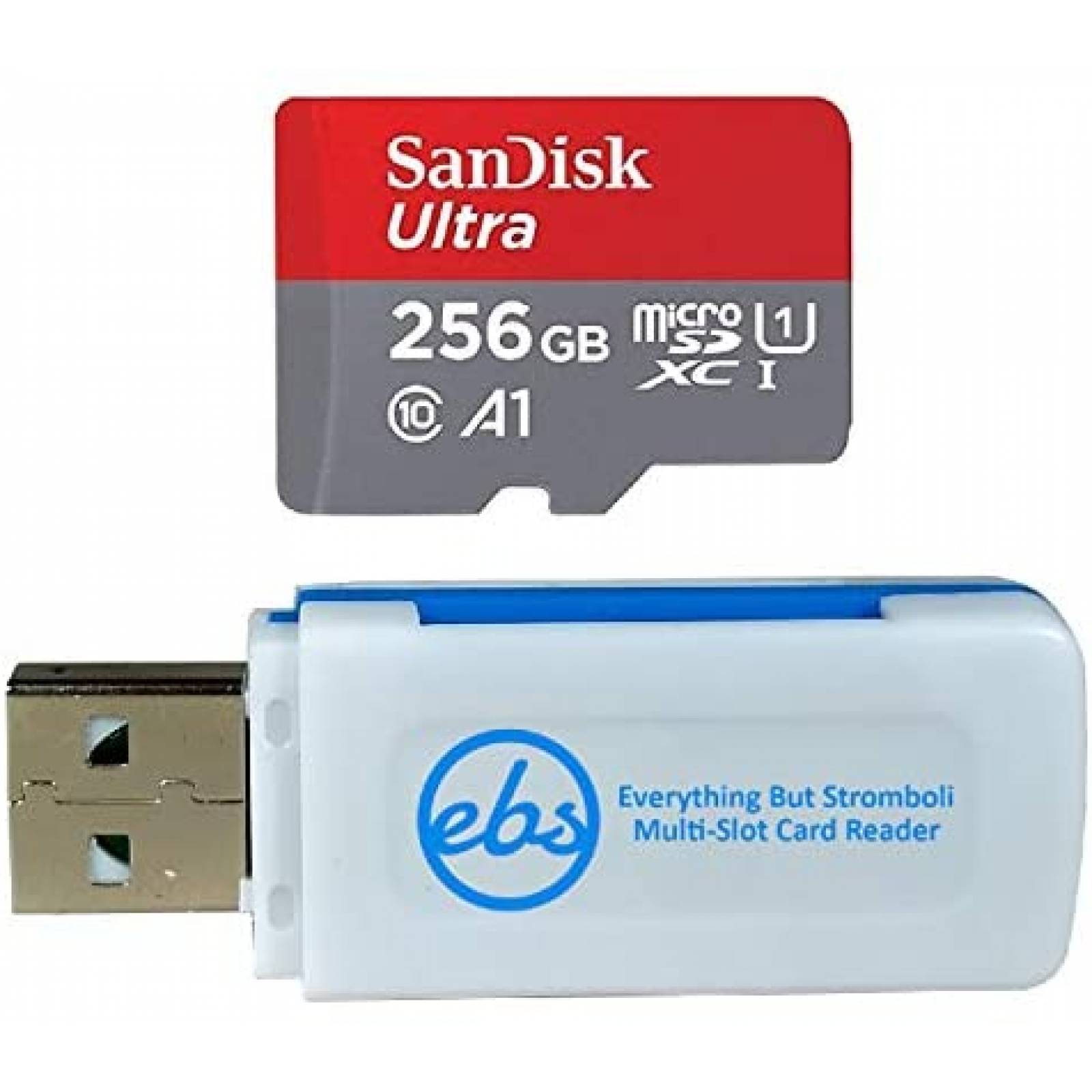 Tarjeta SD SanDisk Ultra de 256GB + Lector EBS -Gris