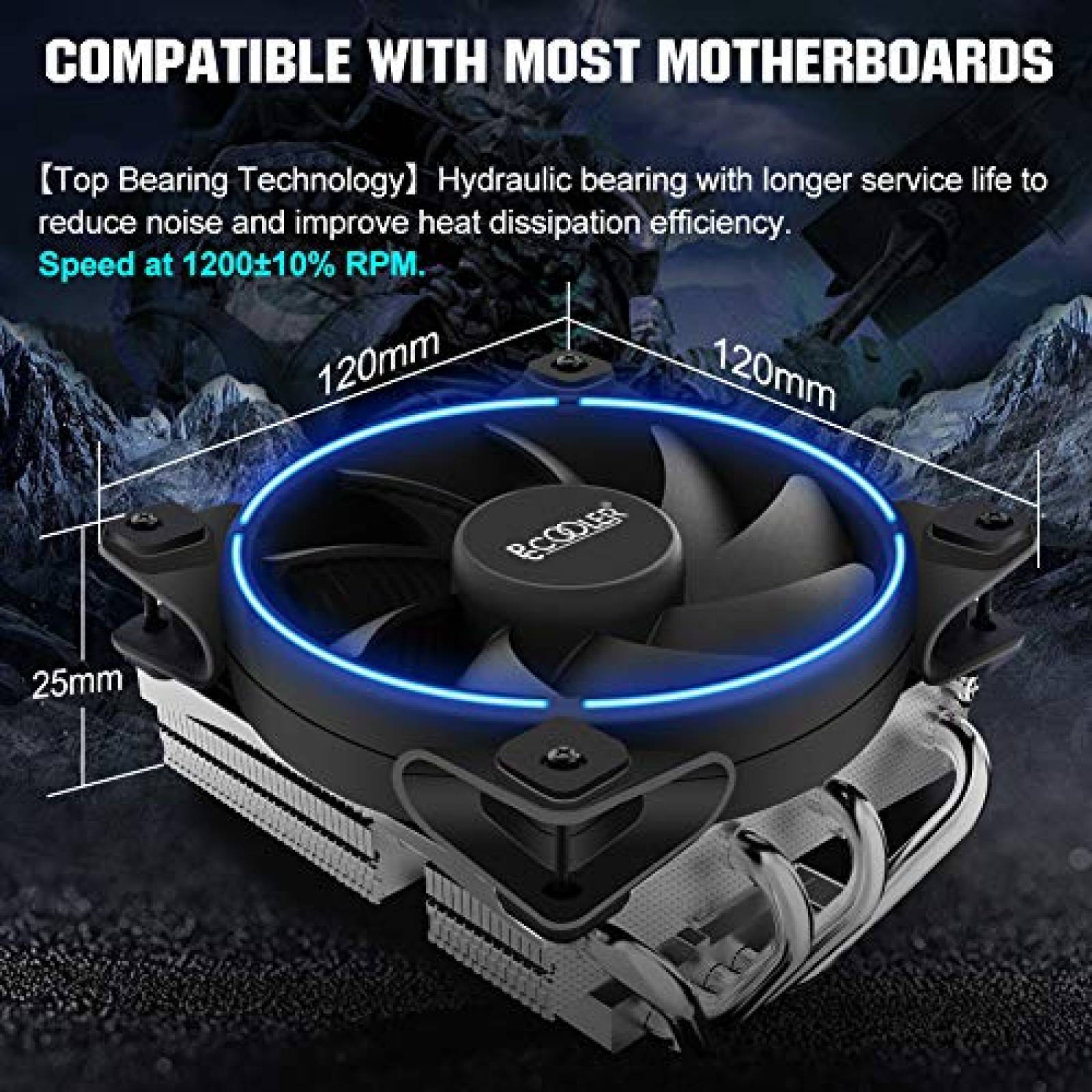 Enfriador de CPU PCCOOLER Gl-46U LED de 120 mm -Negro