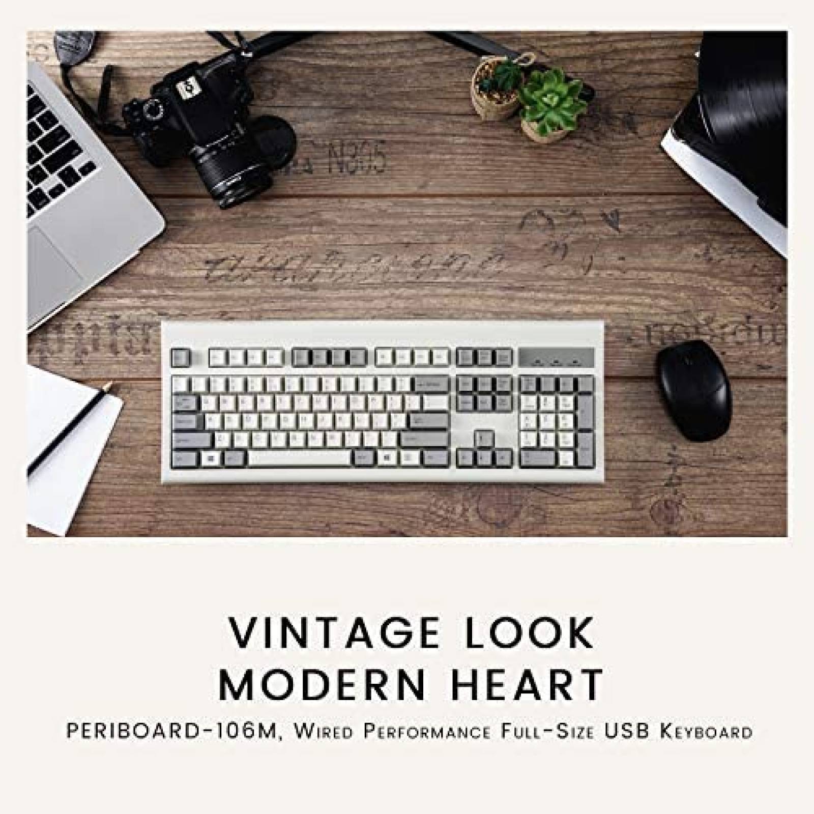 Teclado Perixx Clasico retro 106M Ergonomico USB -Blanco