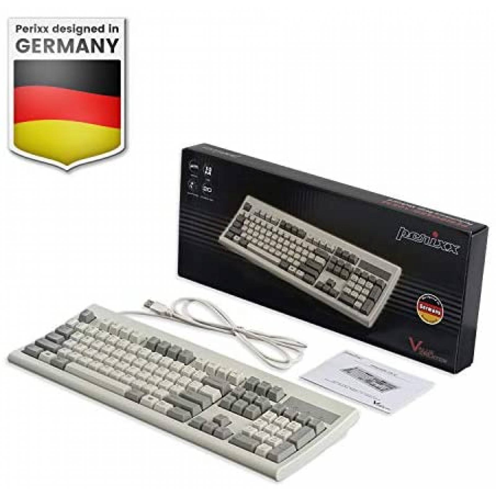 Teclado Perixx Clasico retro 106M Ergonomico USB -Blanco