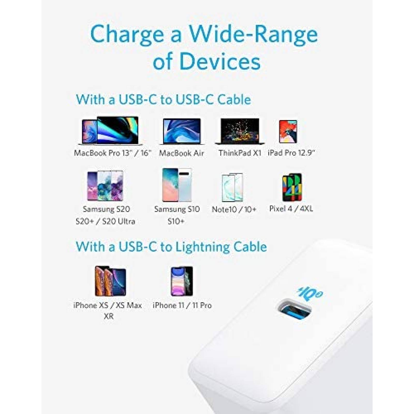 Cargador Anker A2718 USB C 65W Compatible carga rapida