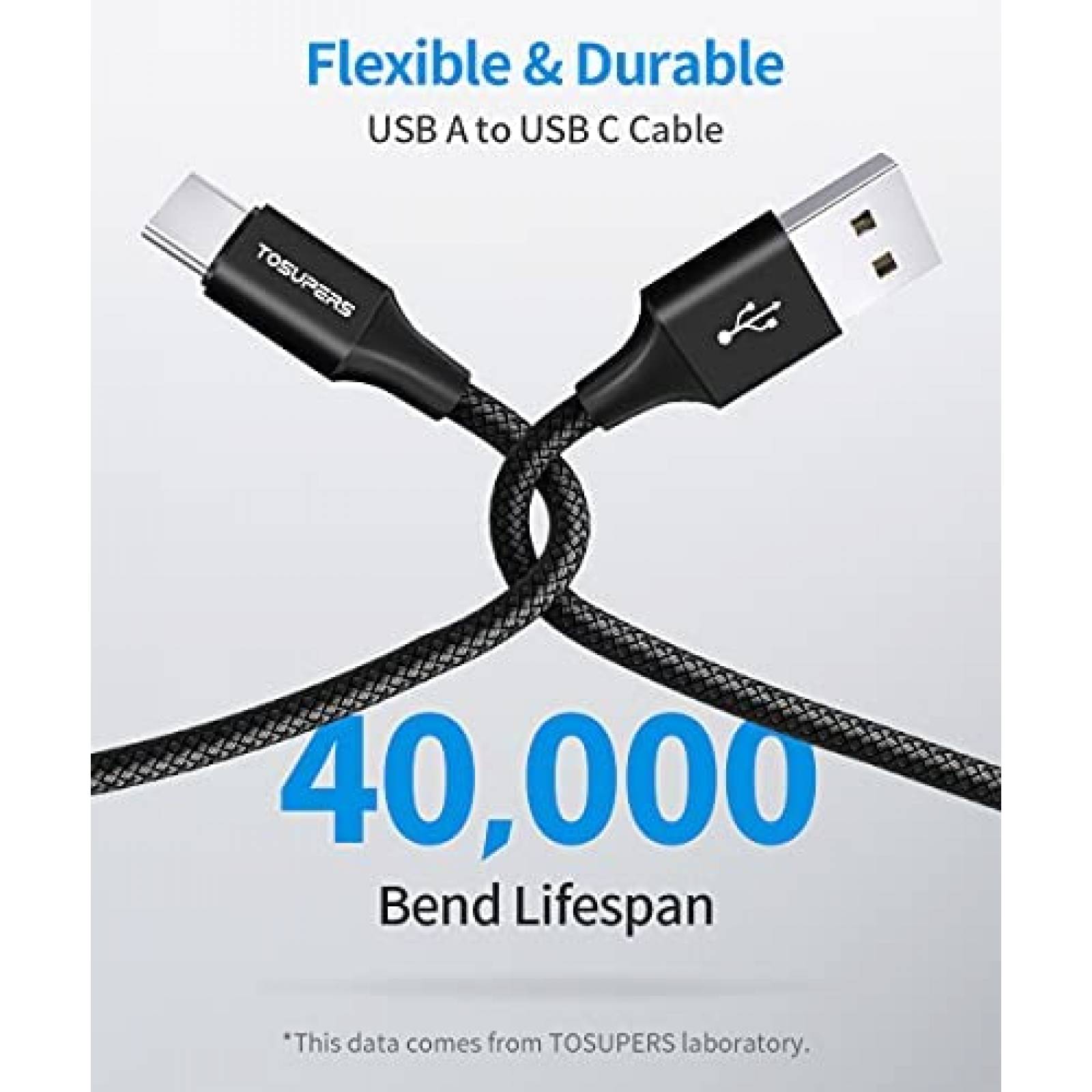 Cable TOSUPERS TG-C230Y 3pzs 10' USB-A A USB-C -Negro