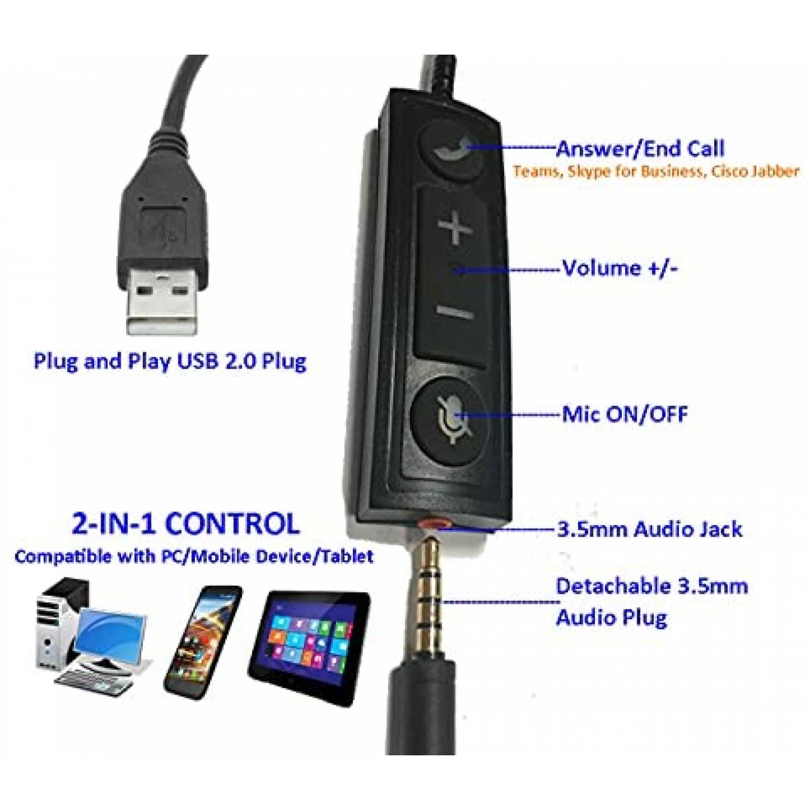 Auriculares KEMEILE USB para celular con microfono -Negro