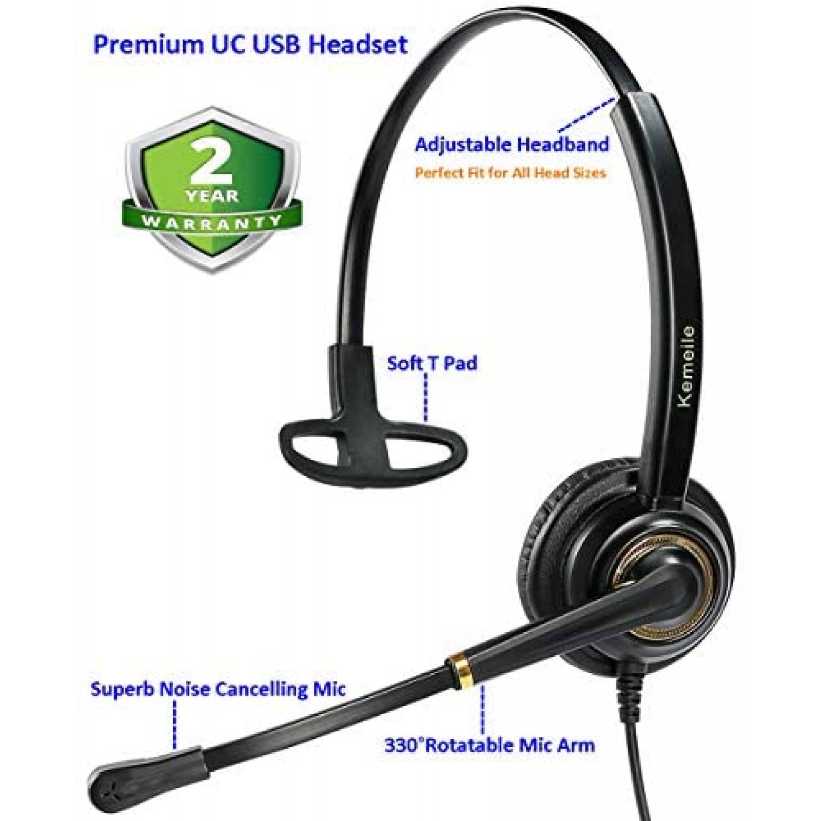 Auriculares KEMEILE USB para celular con microfono -Negro