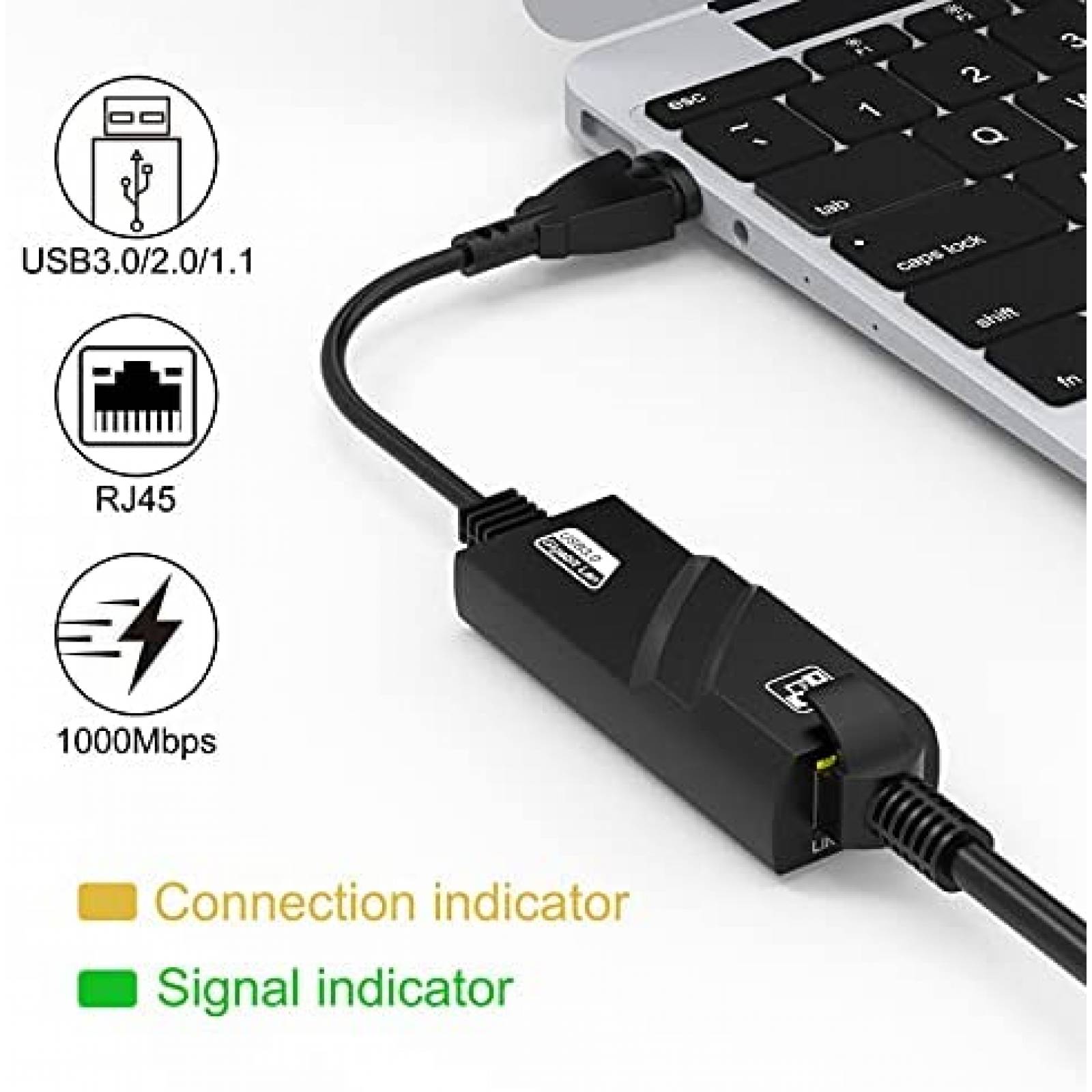 Cable Adaptador Yizhet USB 3.0 a RJ45 de 5Gbps -Negro