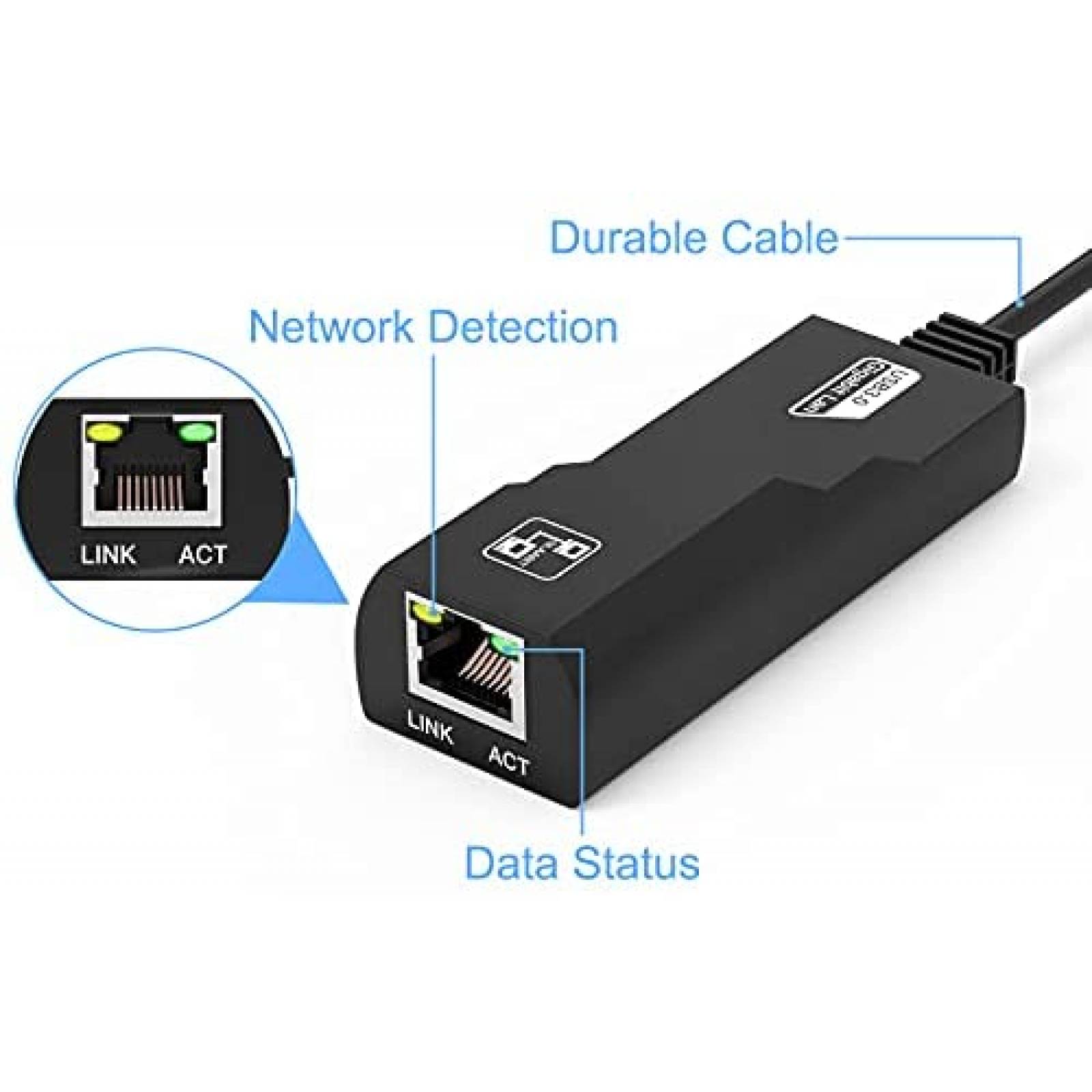 Cable Adaptador Yizhet USB 3.0 a RJ45 de 5Gbps -Negro