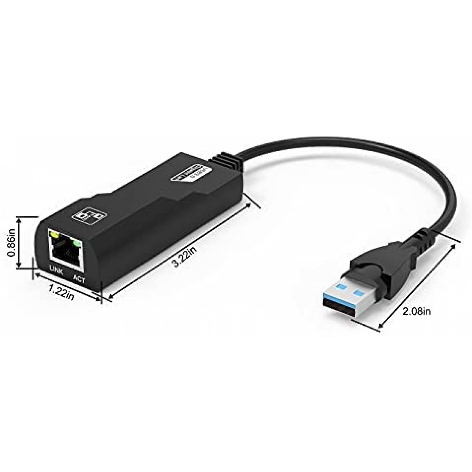 Cable Adaptador Yizhet USB 3.0 a RJ45 de 5Gbps -Negro