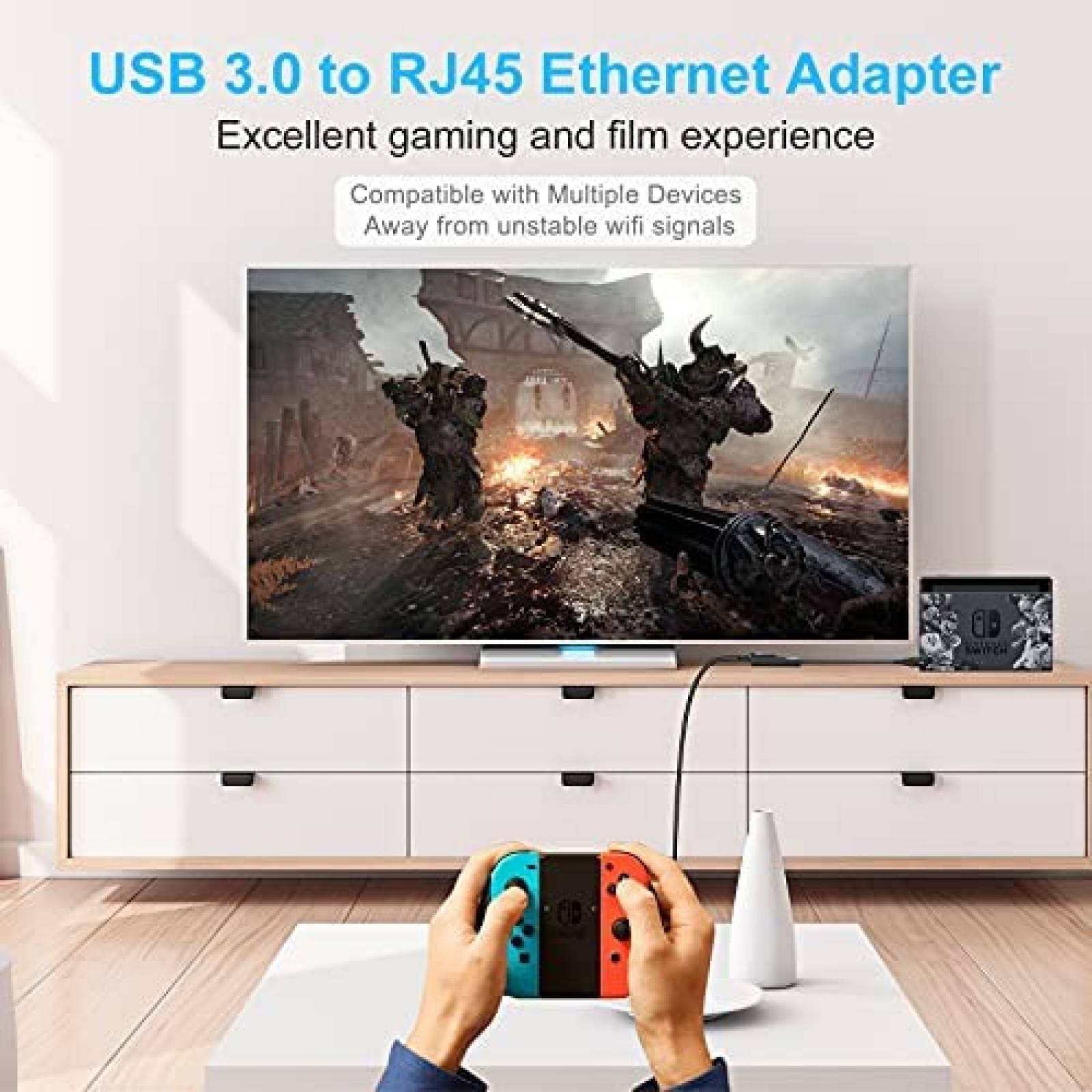 Cable Adaptador Yizhet USB 3.0 a RJ45 de 5Gbps -Negro