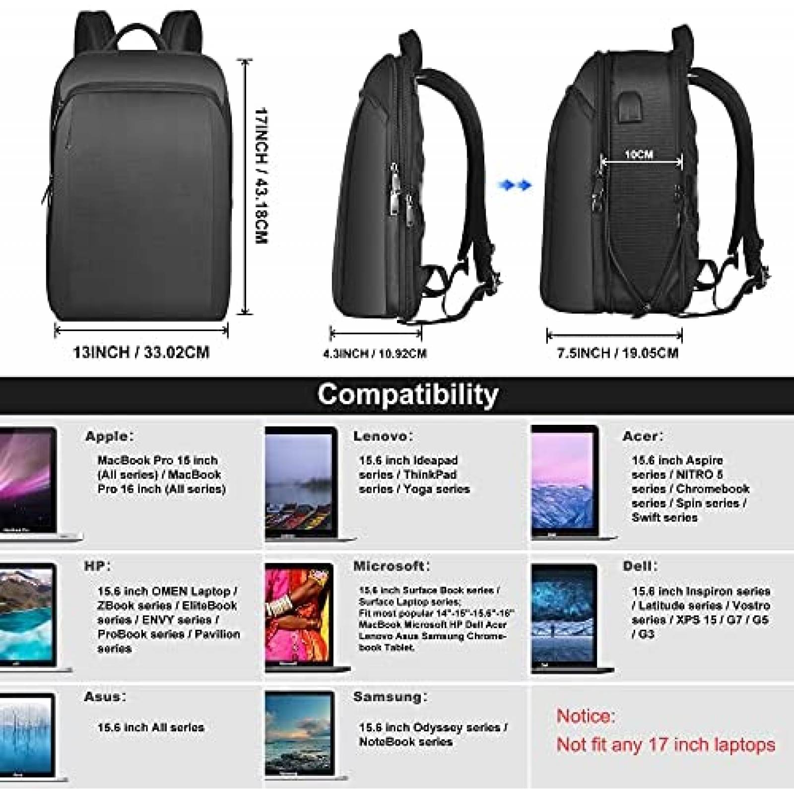 Mochila ZINZ para computadora portatil de 15 15.6 y 16"