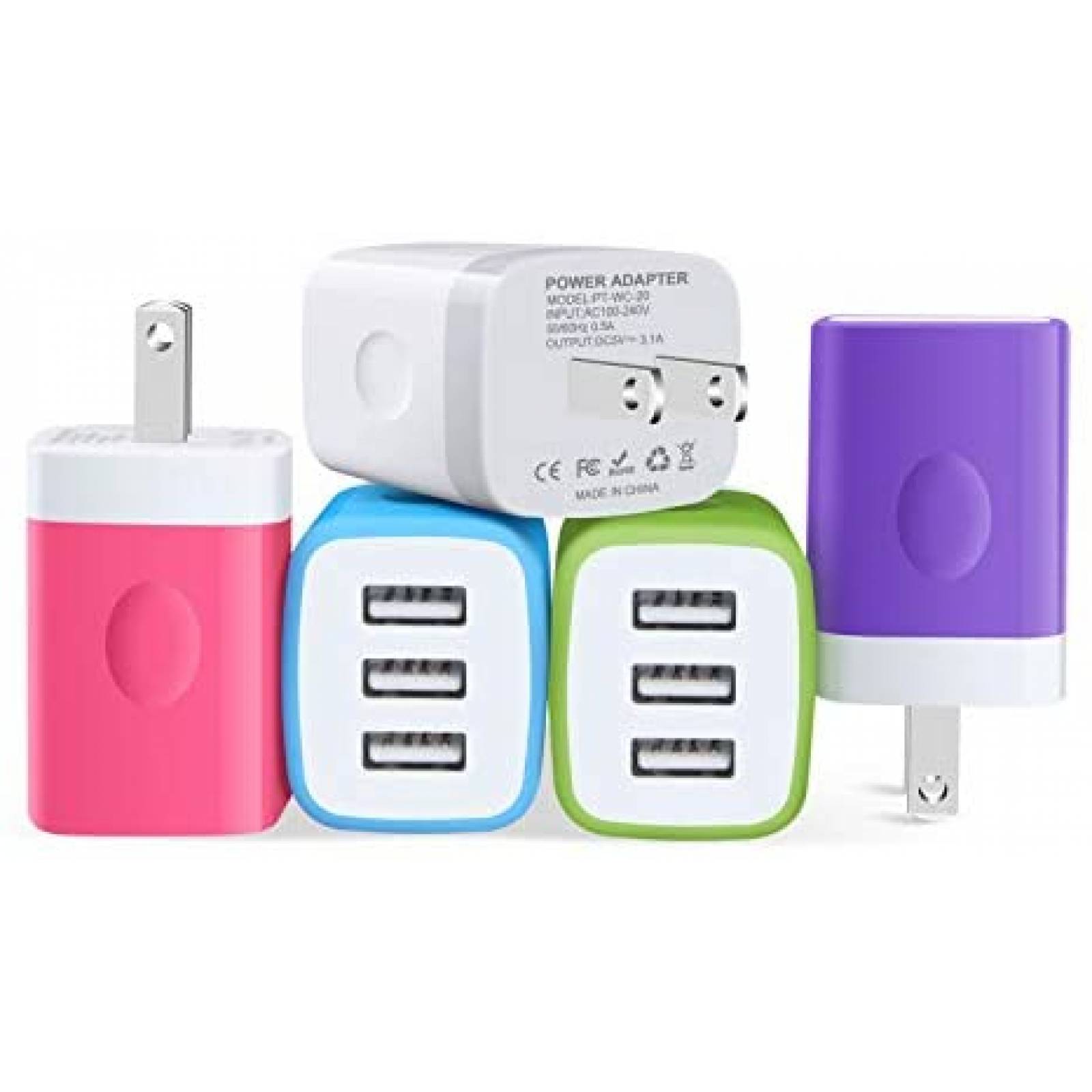 Enchufe de cargador Sicodo Paquete de 5 3.1Amp USB -Blanco