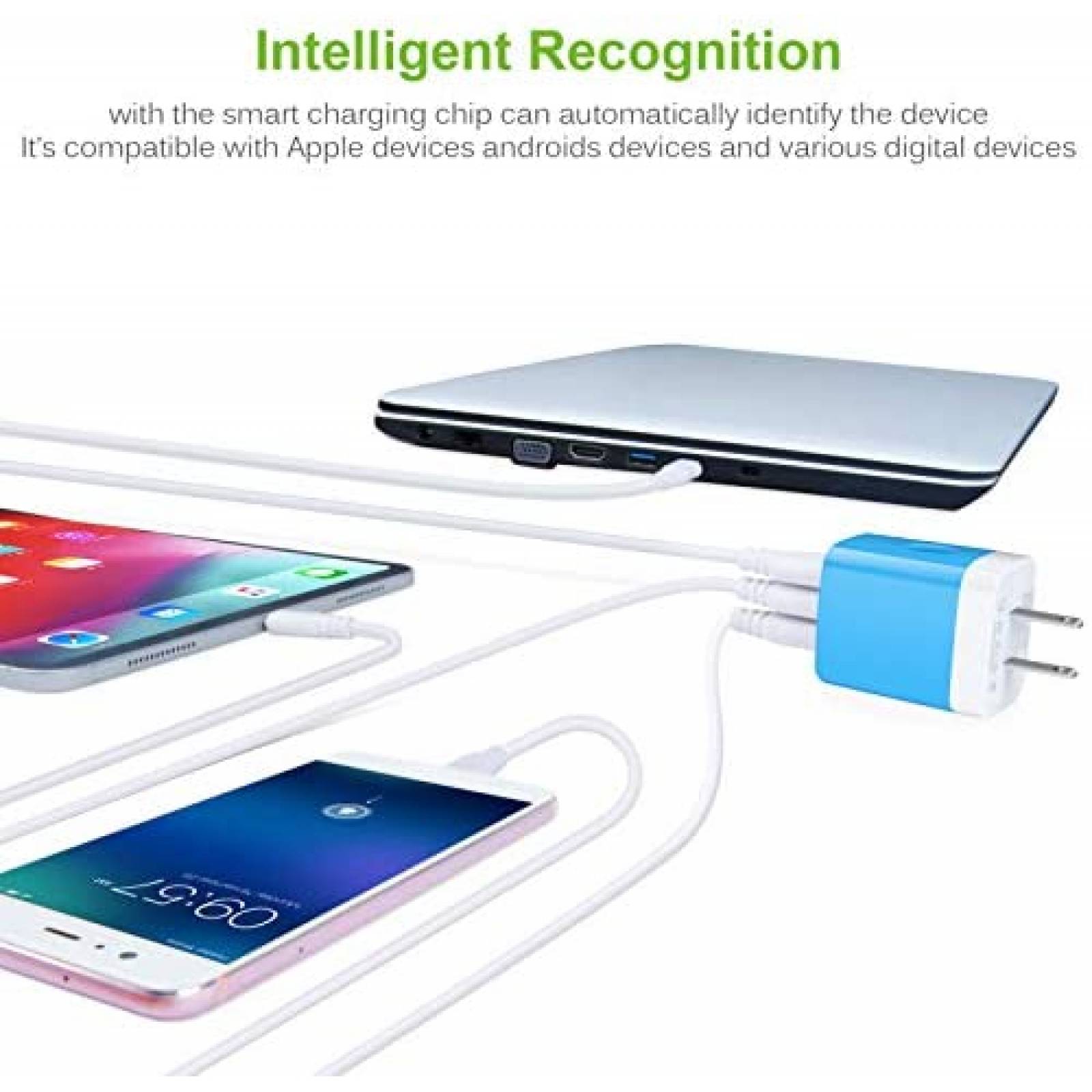 Enchufe de cargador Sicodo Paquete de 5 3.1Amp USB -Blanco