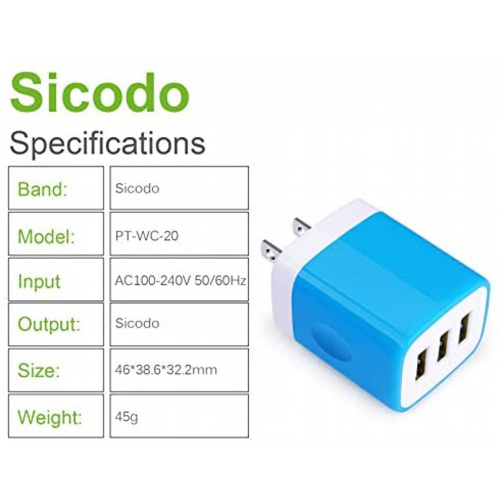 Enchufe de cargador Sicodo Paquete de 5 3.1Amp USB -Blanco