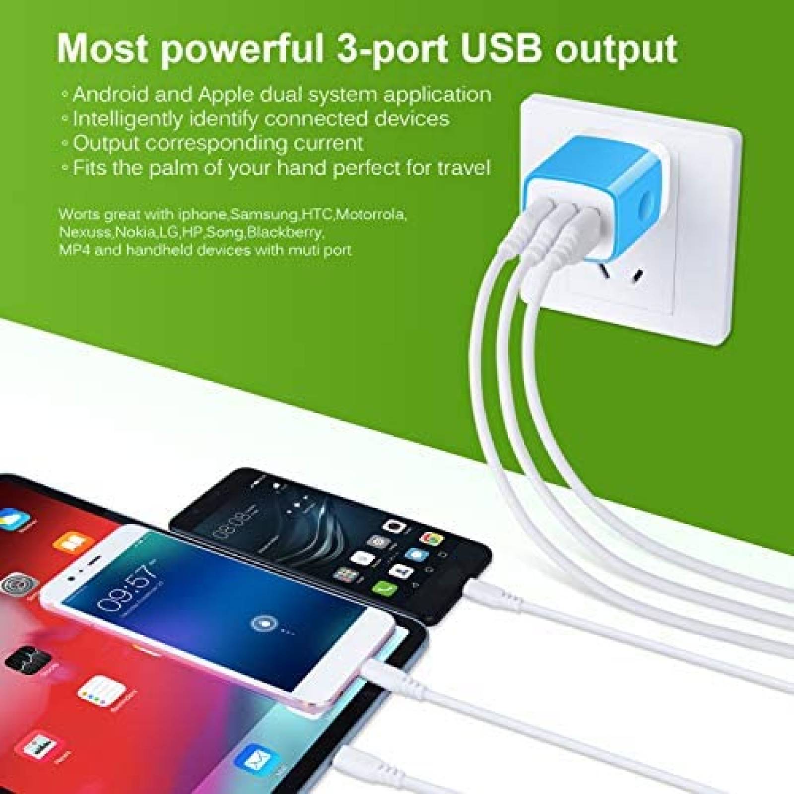 Enchufe de cargador Sicodo Paquete de 5 3.1Amp USB -Blanco