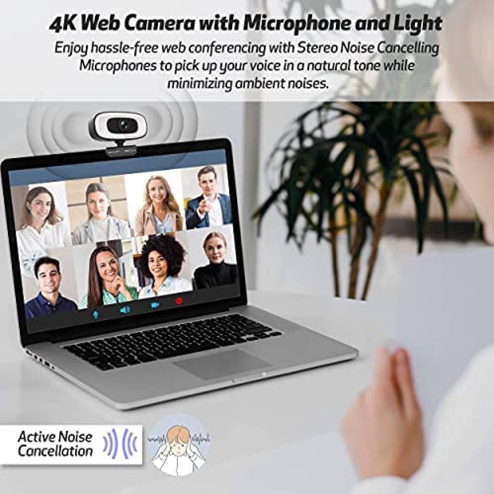 Camara web AVMP 4K Light Ultra HD de 8 MP USB -Negro