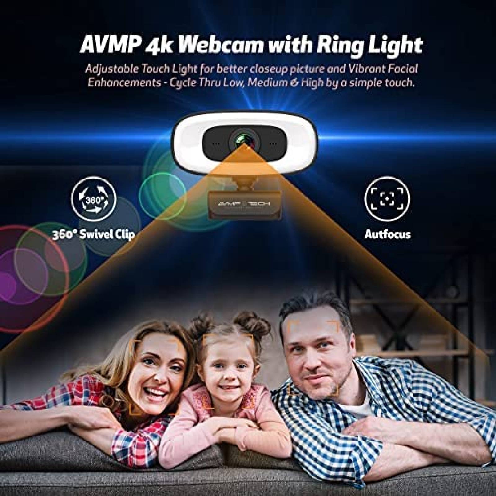 Camara web AVMP 4K Light Ultra HD de 8 MP USB -Negro