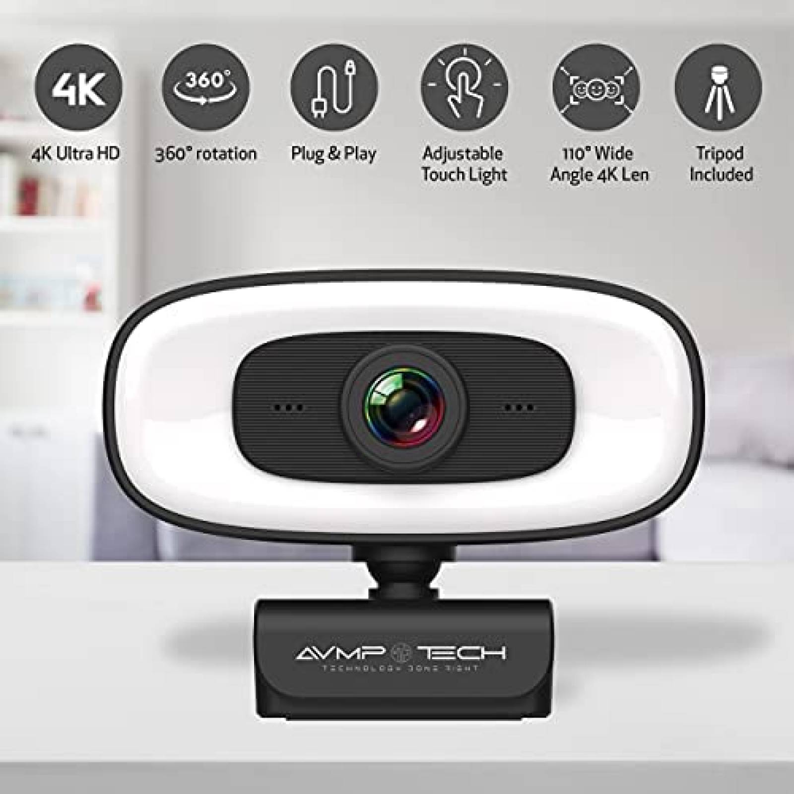 Camara web AVMP 4K Light Ultra HD de 8 MP USB -Negro