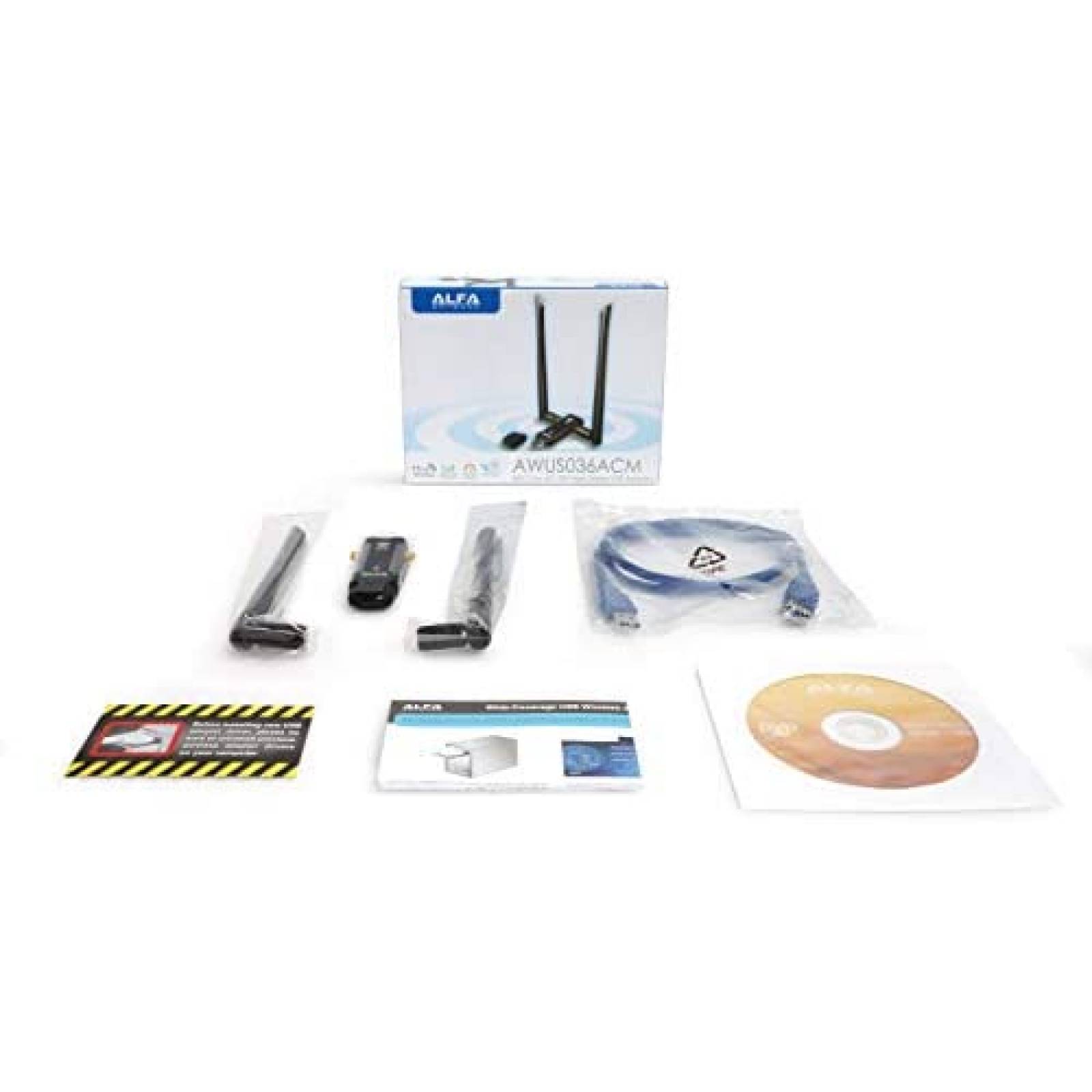 Repetidor ALFA AWUS036ACM USB 3.0 WiFi Antena -Negro