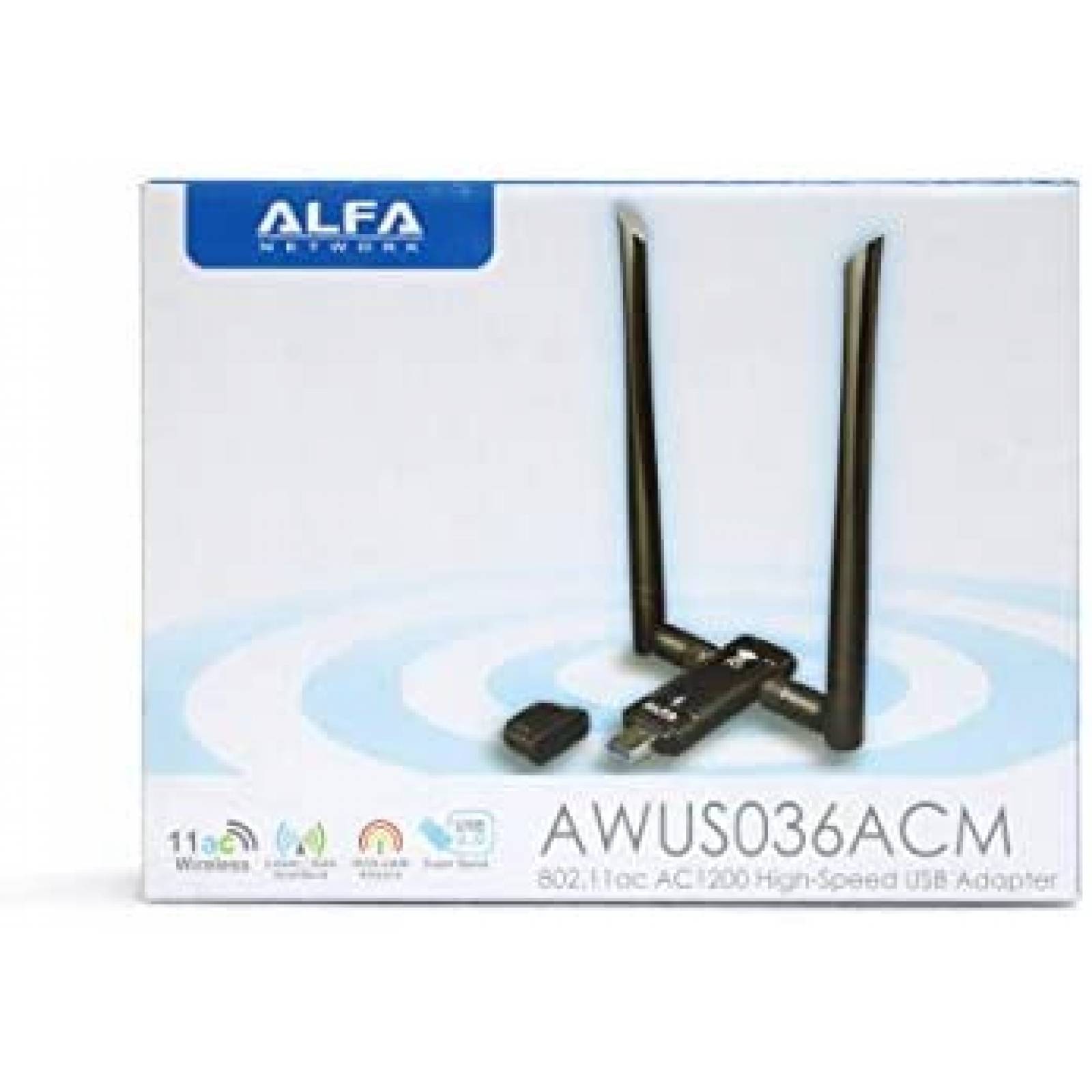 Repetidor ALFA AWUS036ACM USB 3.0 WiFi Antena -Negro