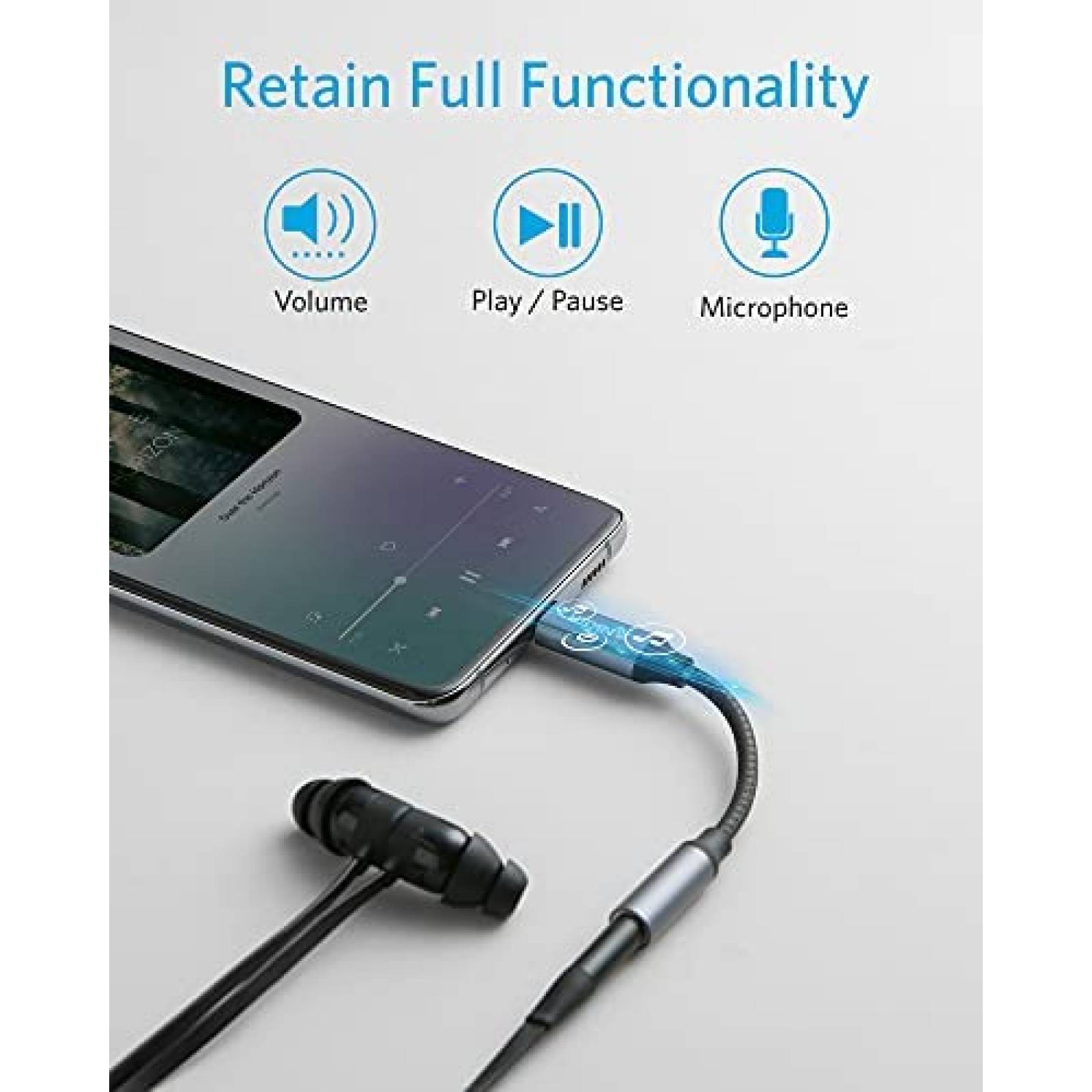 Adaptador Anker USB-C a Conector Auxiliar 3.5mm -Negro