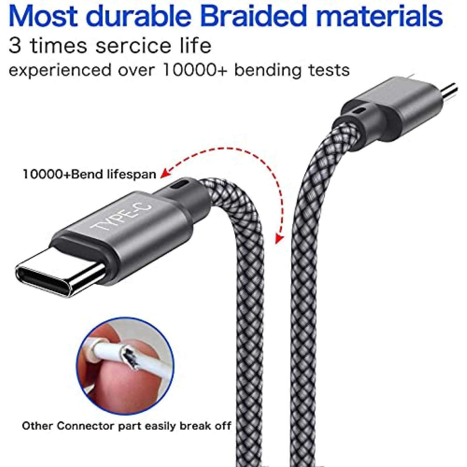Cable OneKer cc-2 3 Pzs 1ft Nailon USB C a USB C -Silver