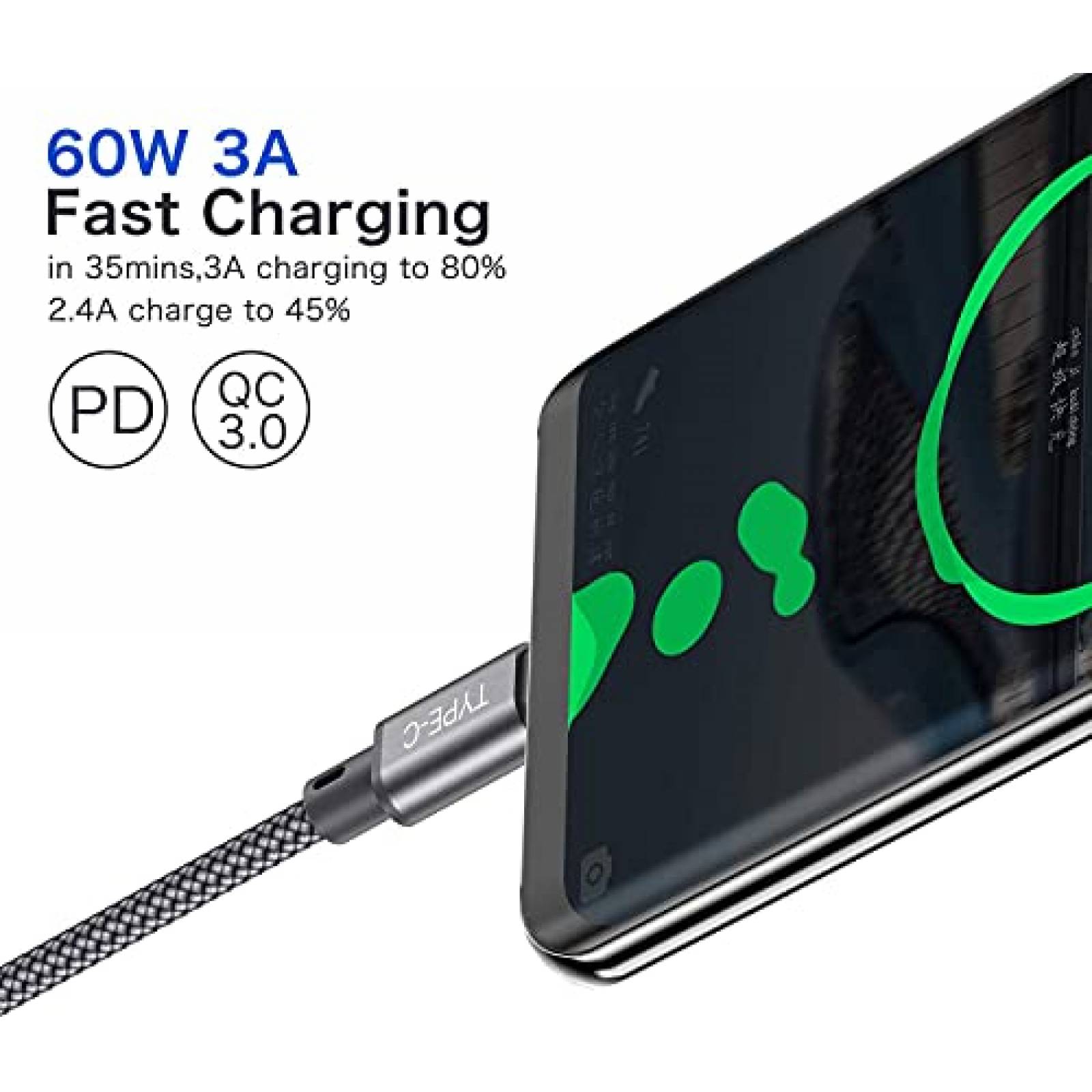 Cable OneKer cc-2 3 Pzs 1ft Nailon USB C a USB C -Silver
