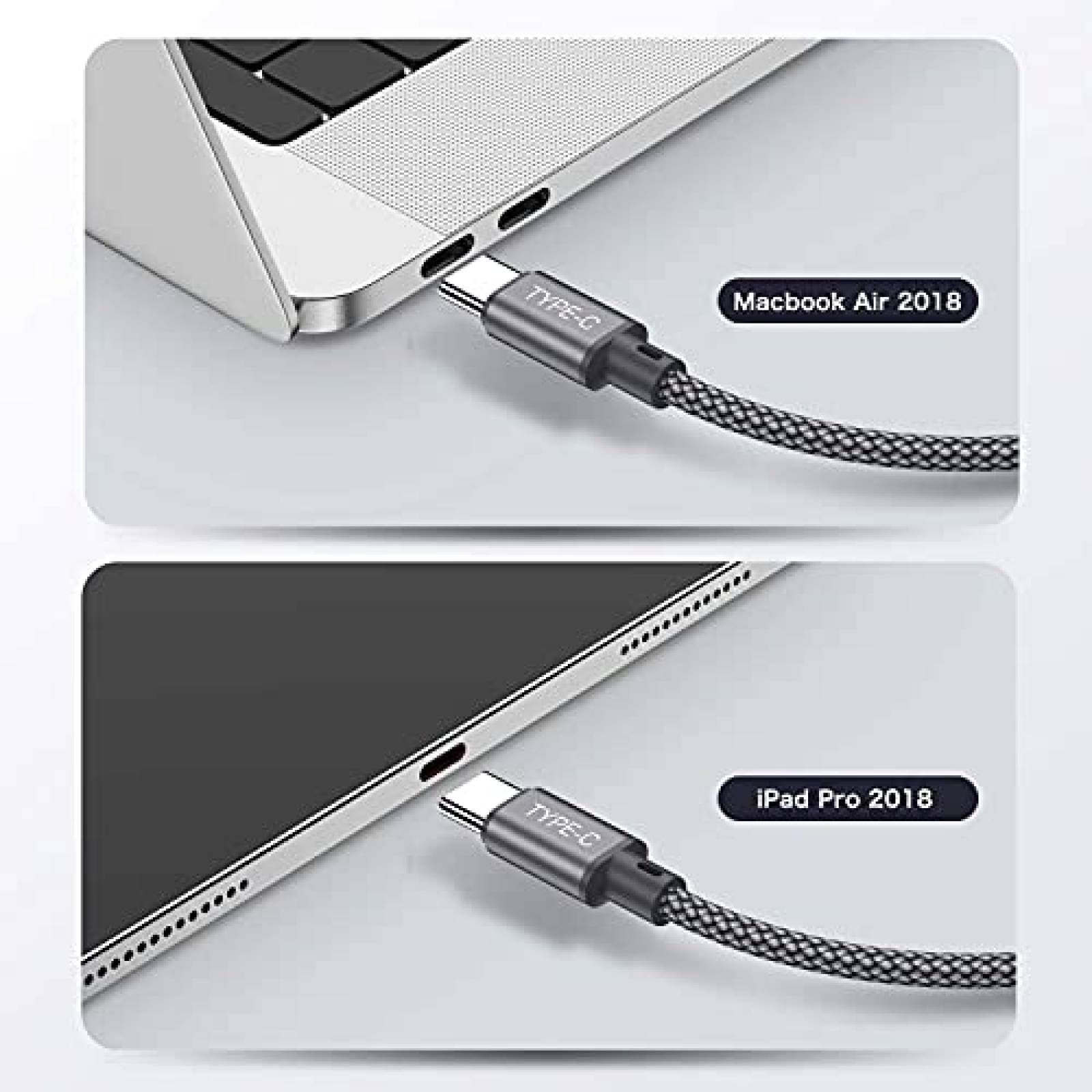 Cable OneKer cc-2 3 Pzs 1ft Nailon USB C a USB C -Silver