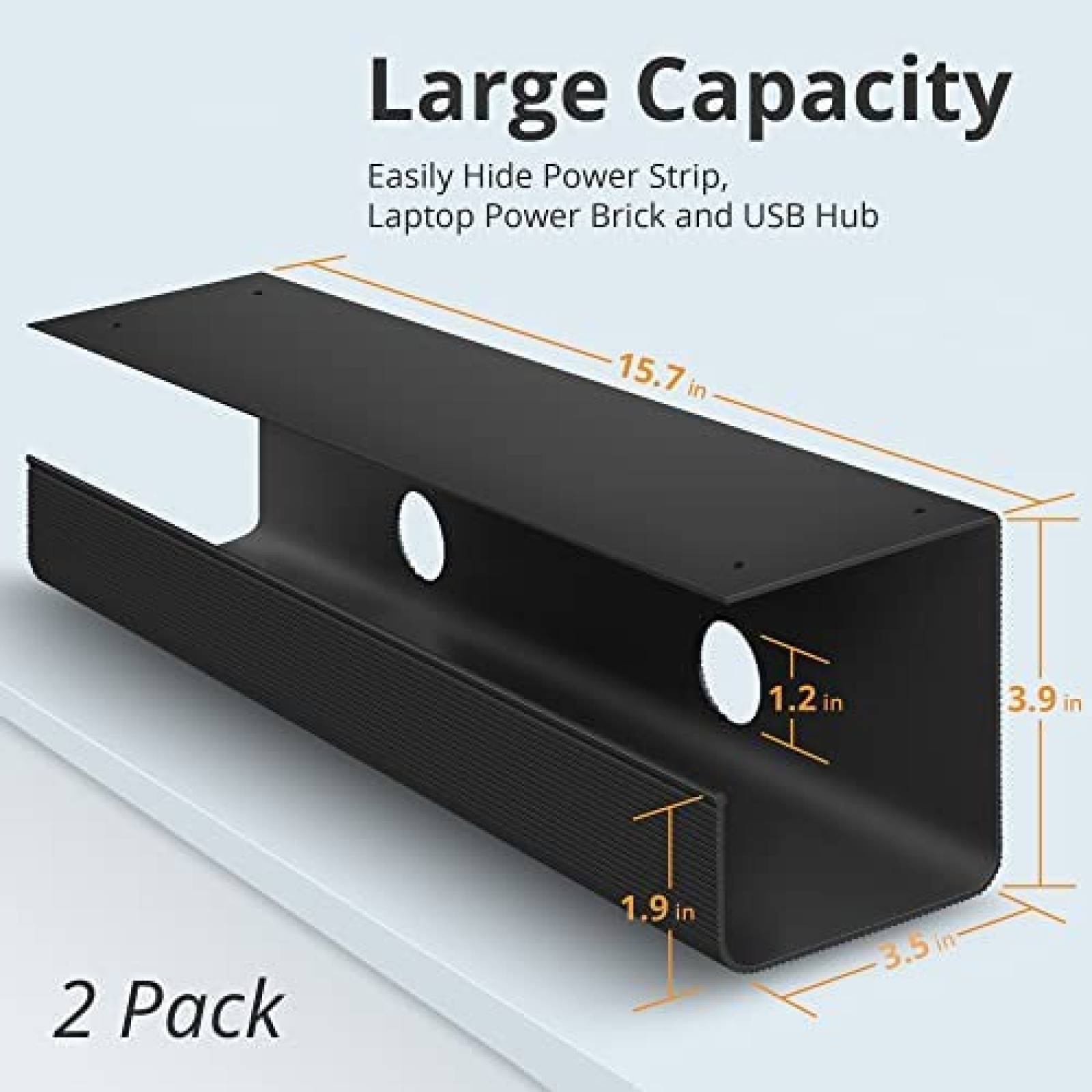 Pack organizador cables bajo mesa ZhiYo Store x2 -Negro