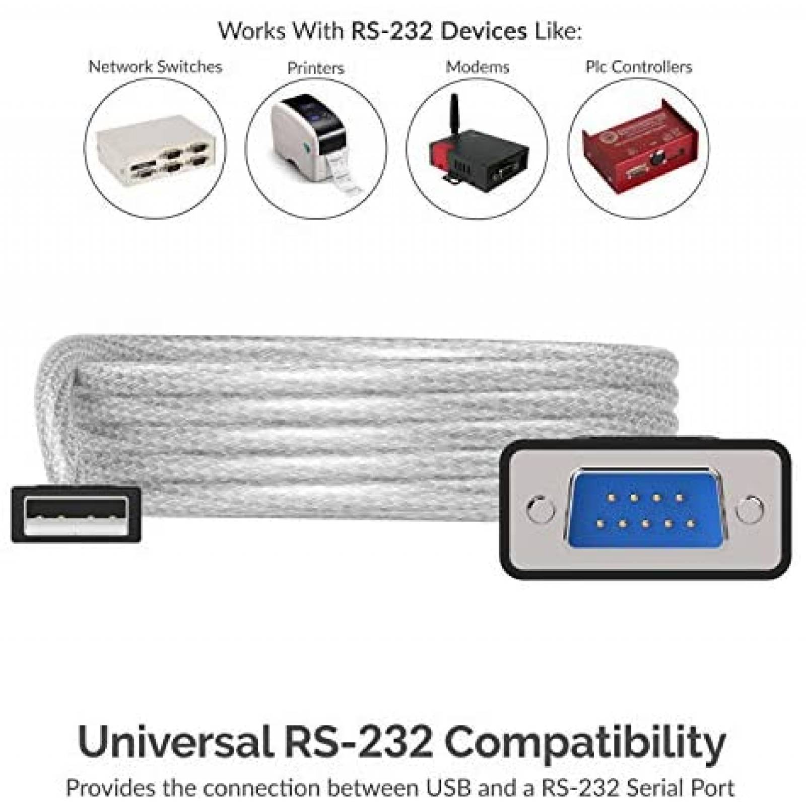 Cable USB SABRENT USB a RS-232 DB9 9 Pin 6 Pies -Gris