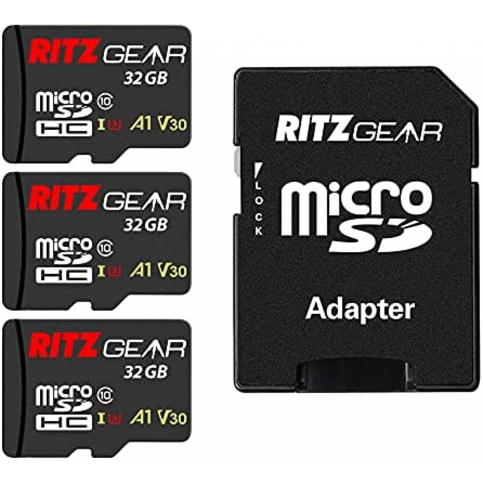 Tarjeta Micro SD RitzGear de 32GB Clase 10 3 Pzs -Negro