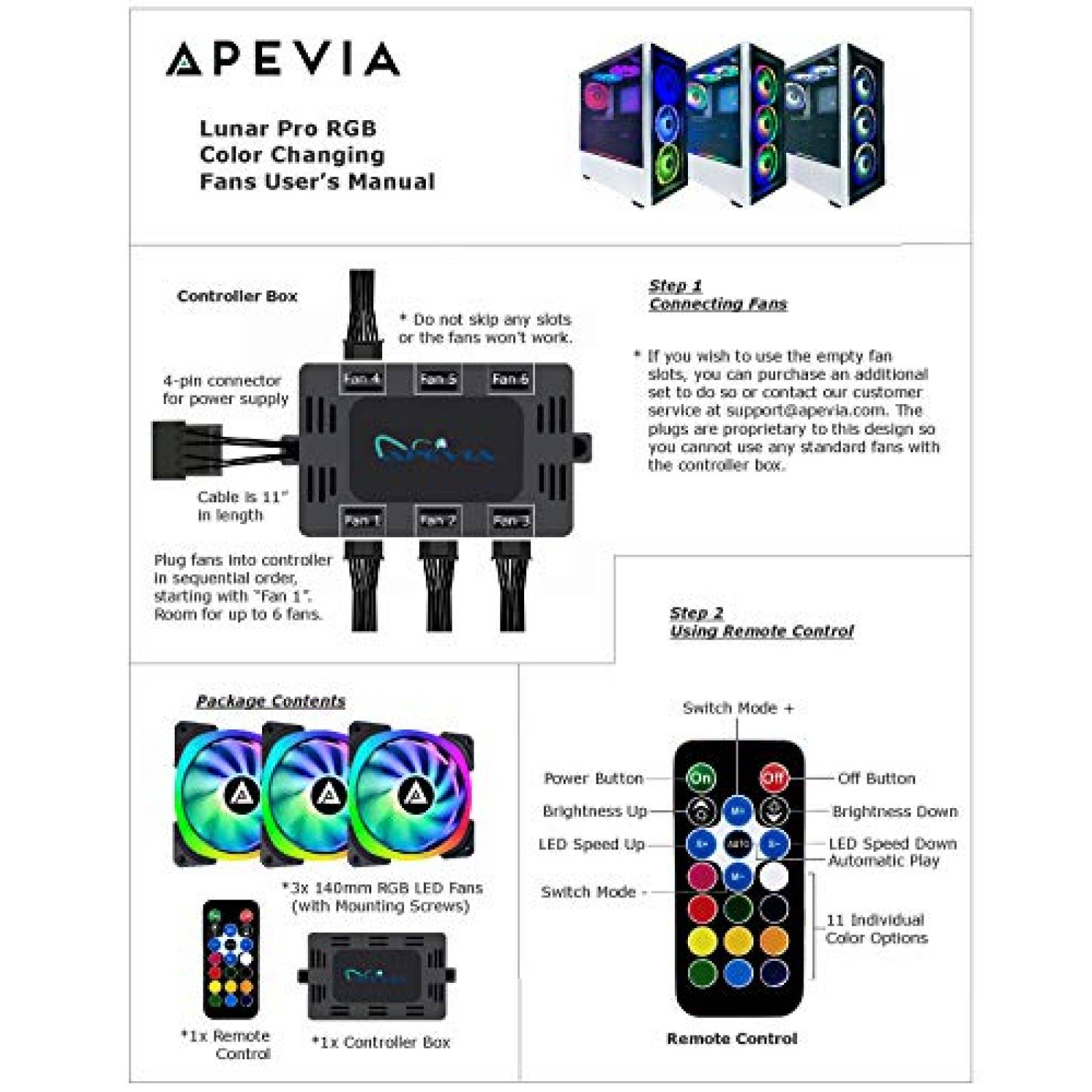 Ventilador Apevia LP314L-RGB 140mm LED Gaming -Negro