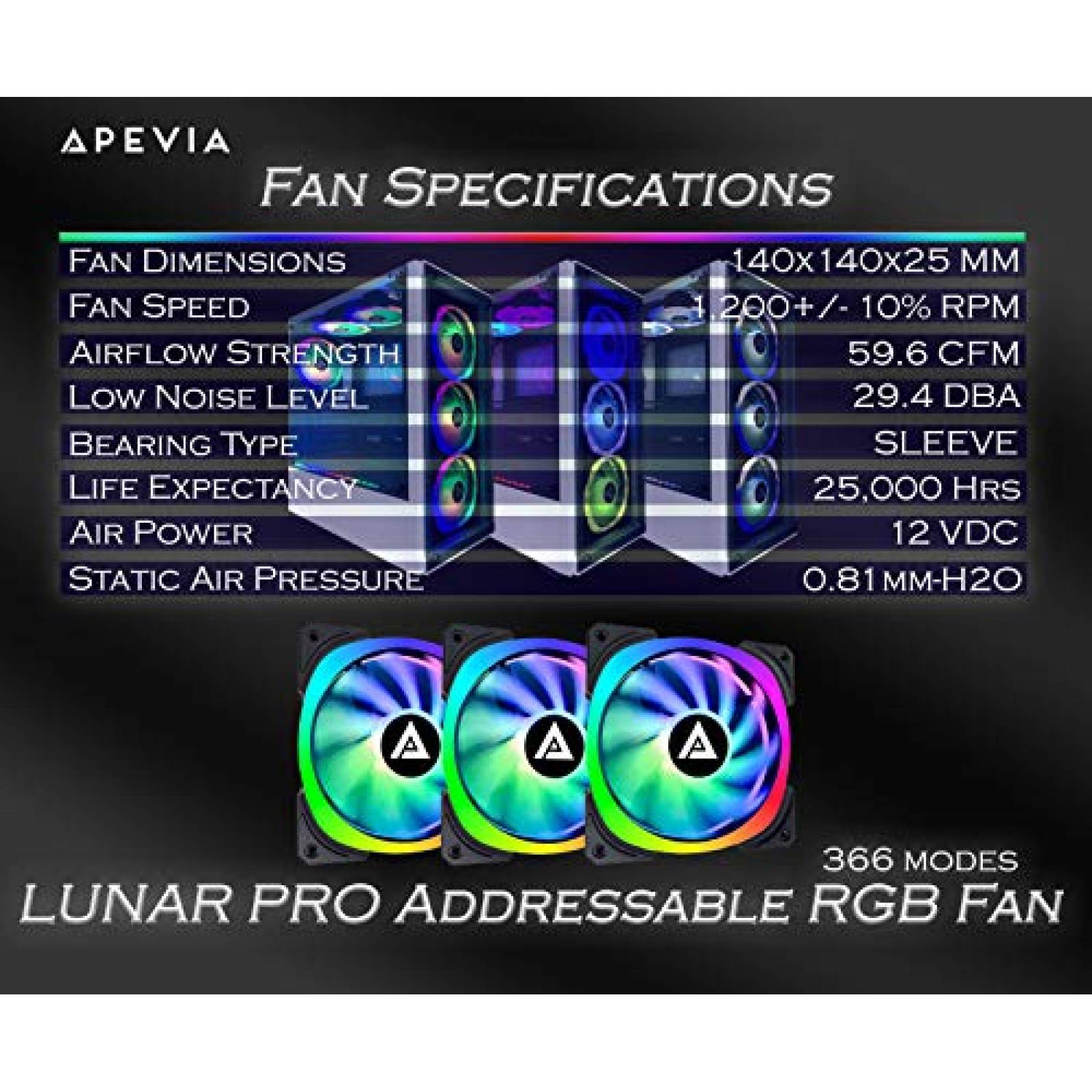 Ventilador Apevia LP314L-RGB 140mm LED Gaming -Negro