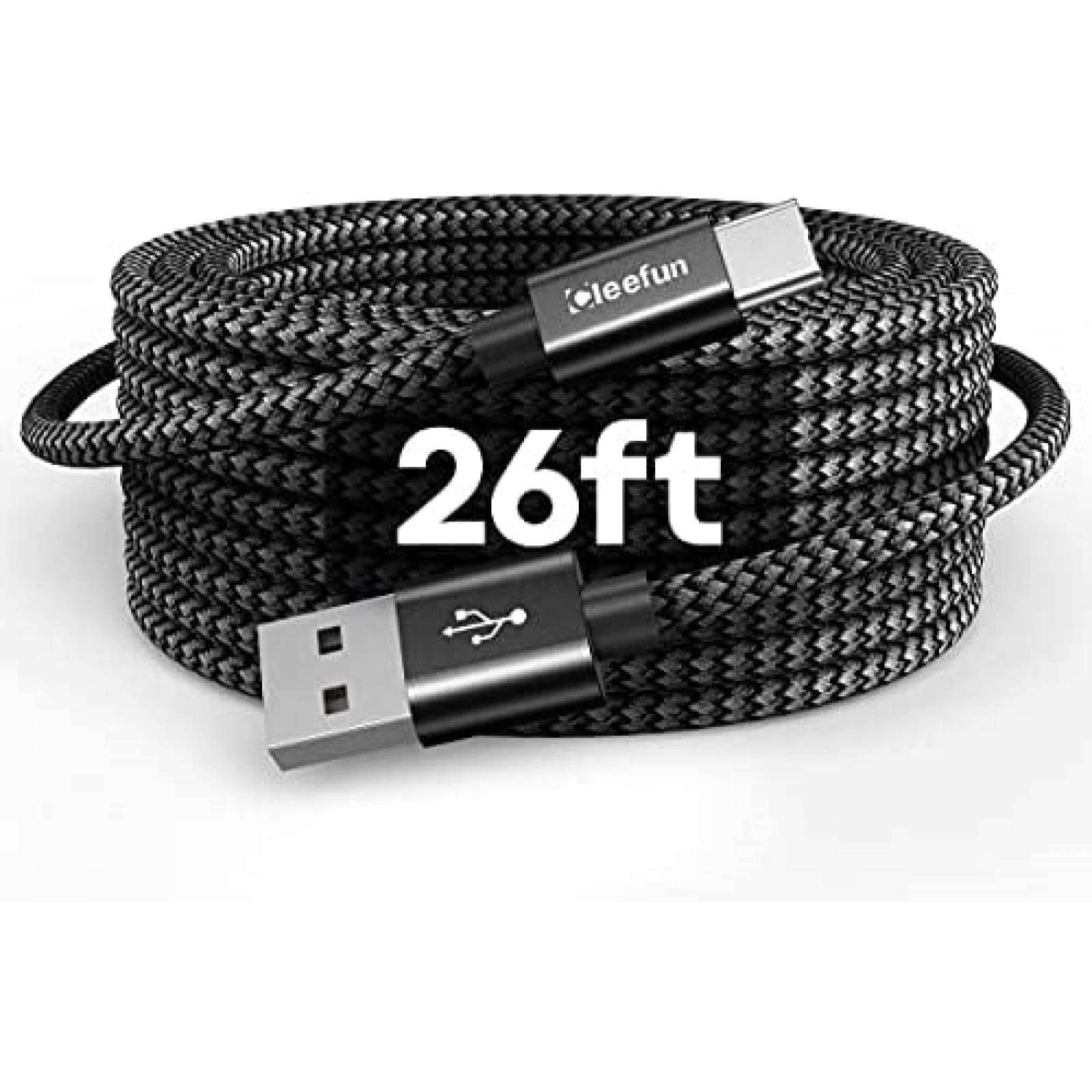 Cable USB CLEEFUN USB A 2.0 a USB C de 26 Pies -Negro
