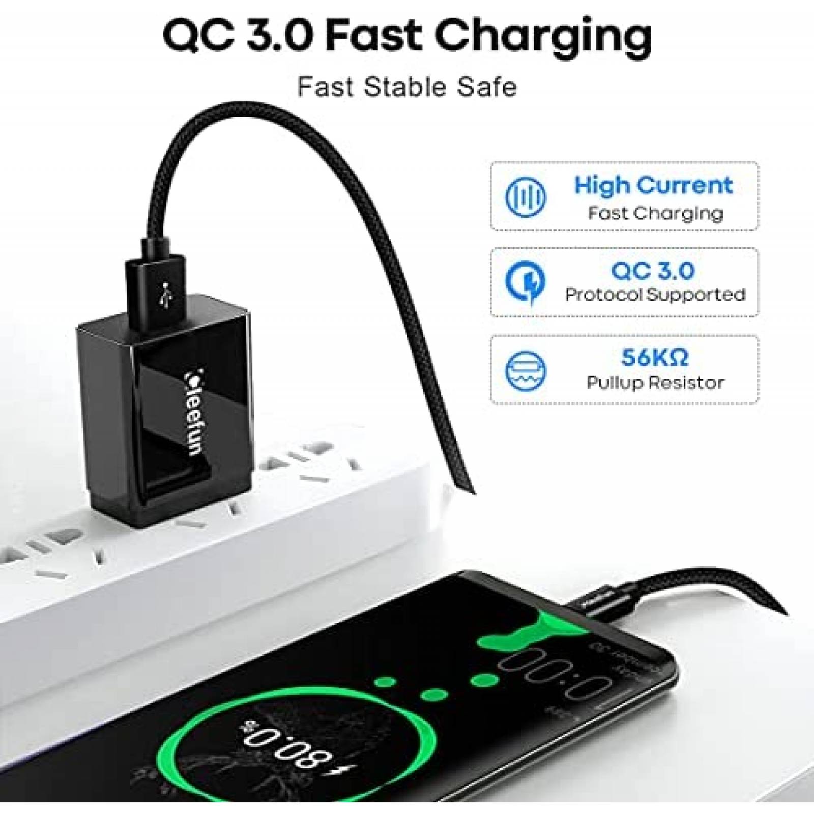 Cable USB CLEEFUN USB A 2.0 a USB C de 26 Pies -Negro