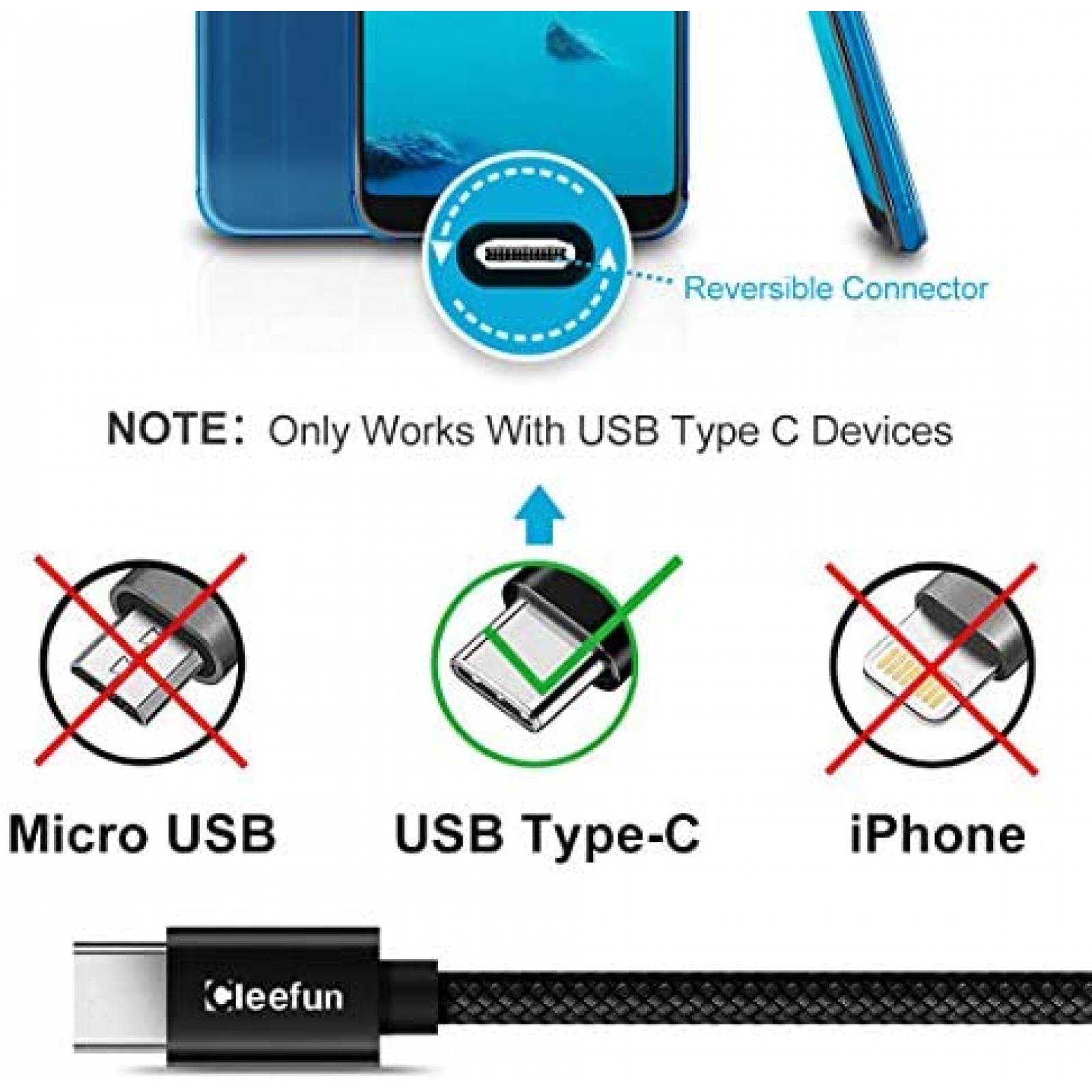 Cable USB CLEEFUN USB A 2.0 a USB C de 26 Pies -Negro